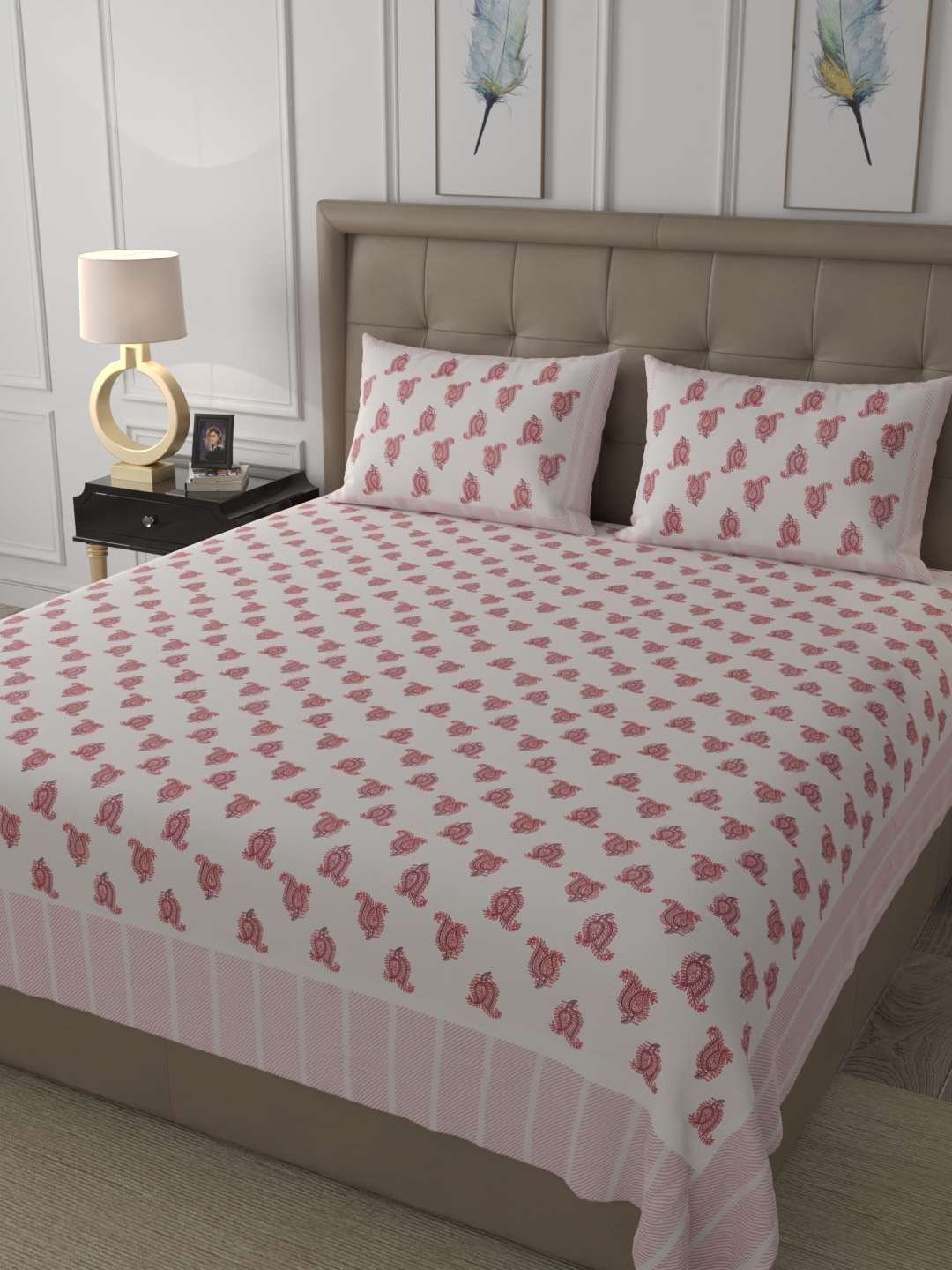 100% Pure Cotton Traditional  Printed Bedsheet for Double Bed King Size Bedsheet with 2 Pillow Covers