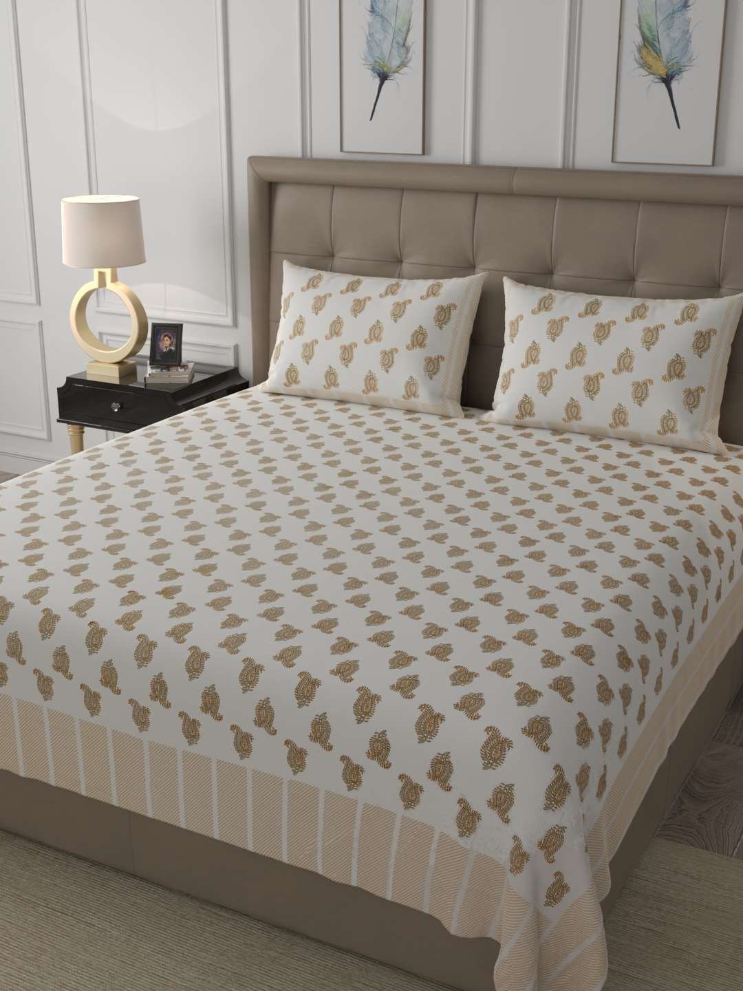 100% Pure Cotton Traditional  Printed Bedsheet for Double Bed King Size Bedsheet with 2 Pillow Covers