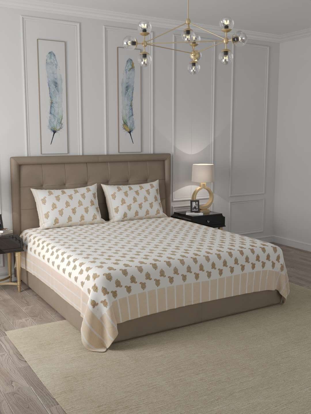 100% Pure Cotton Traditional  Printed Bedsheet for Double Bed King Size Bedsheet with 2 Pillow Covers