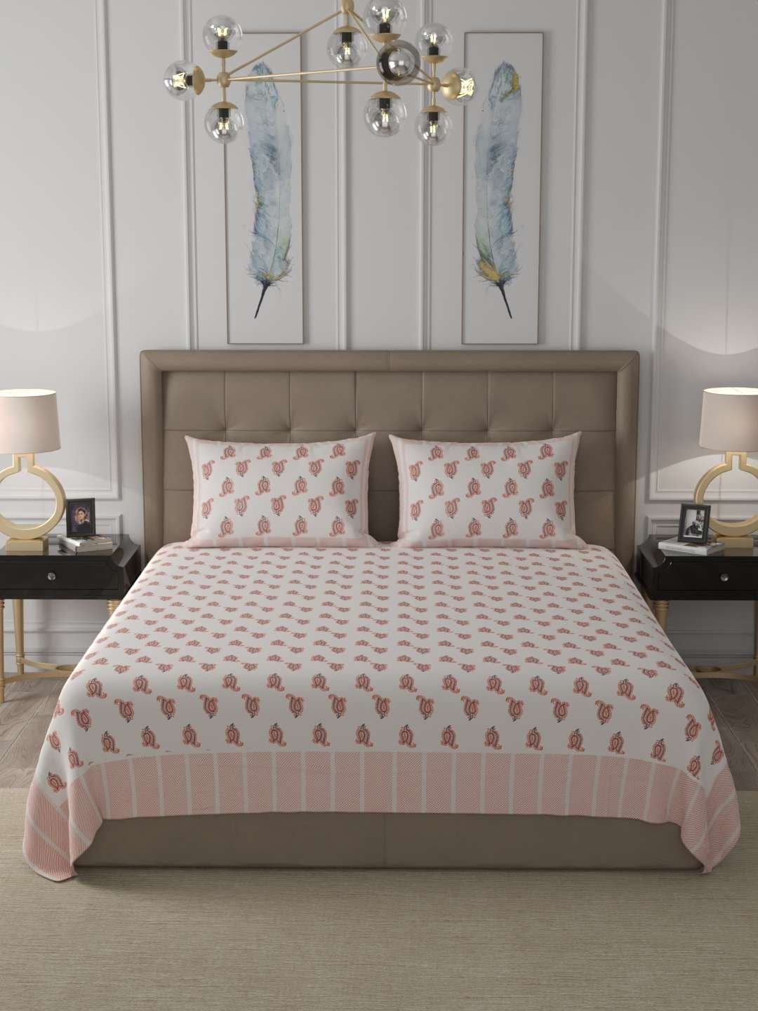 100% Pure Cotton Traditional  Printed Bedsheet for Double Bed King Size Bedsheet with 2 Pillow Covers