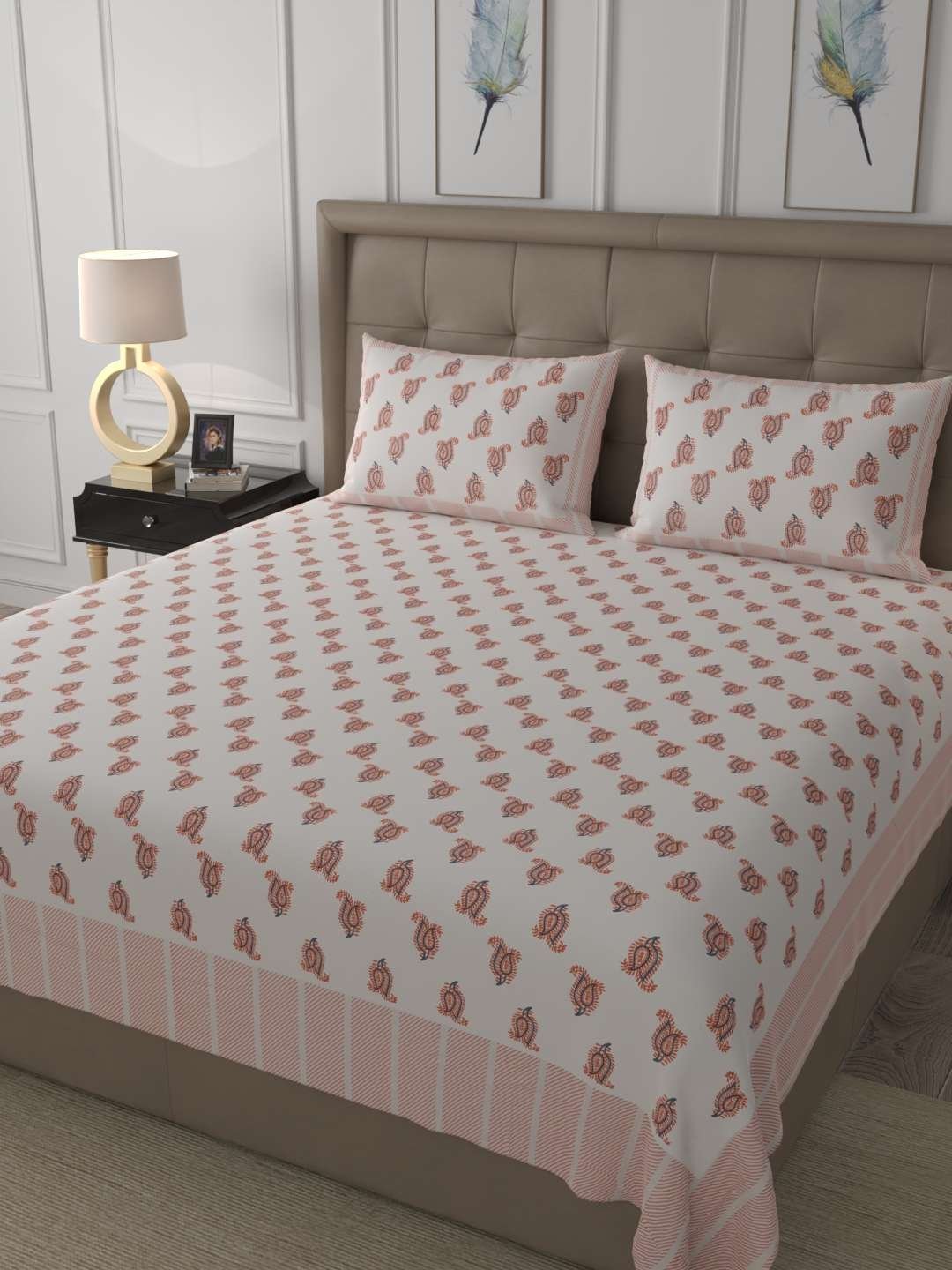 100% Pure Cotton Traditional  Printed Bedsheet for Double Bed King Size Bedsheet with 2 Pillow Covers