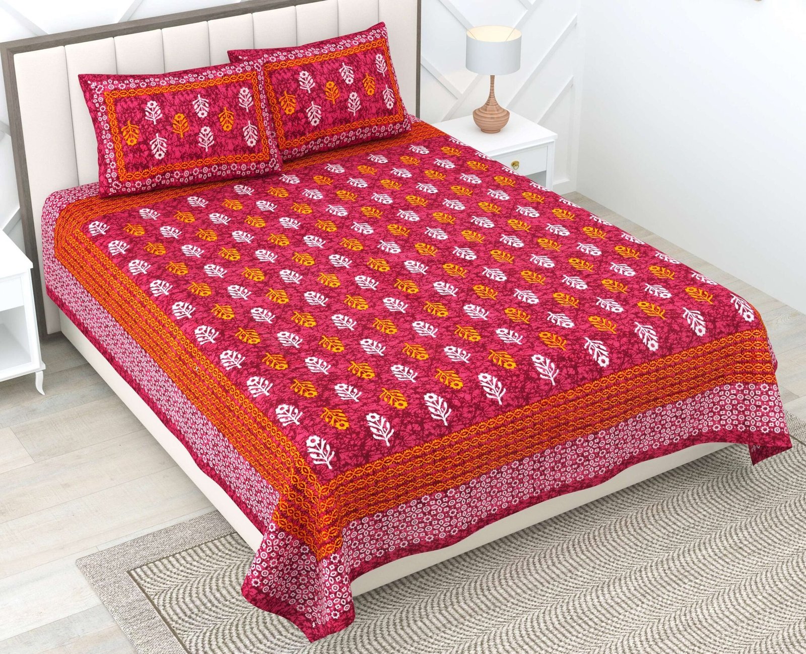 100% Pure Cotton Traditional  Printed Bedsheet for Double Bed King Size Bedsheet with 2 Pillow Covers