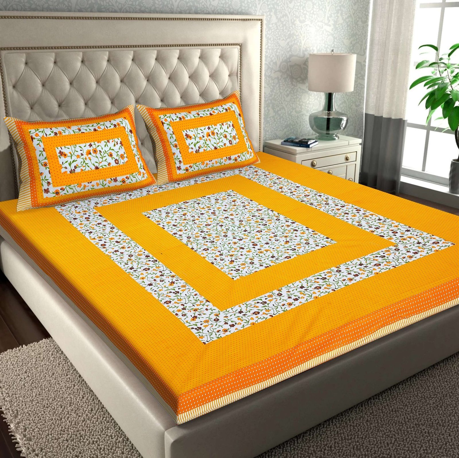 100% Pure Cotton Traditional  Printed Bedsheet for Double Bed King Size Bedsheet with 2 Pillow Covers