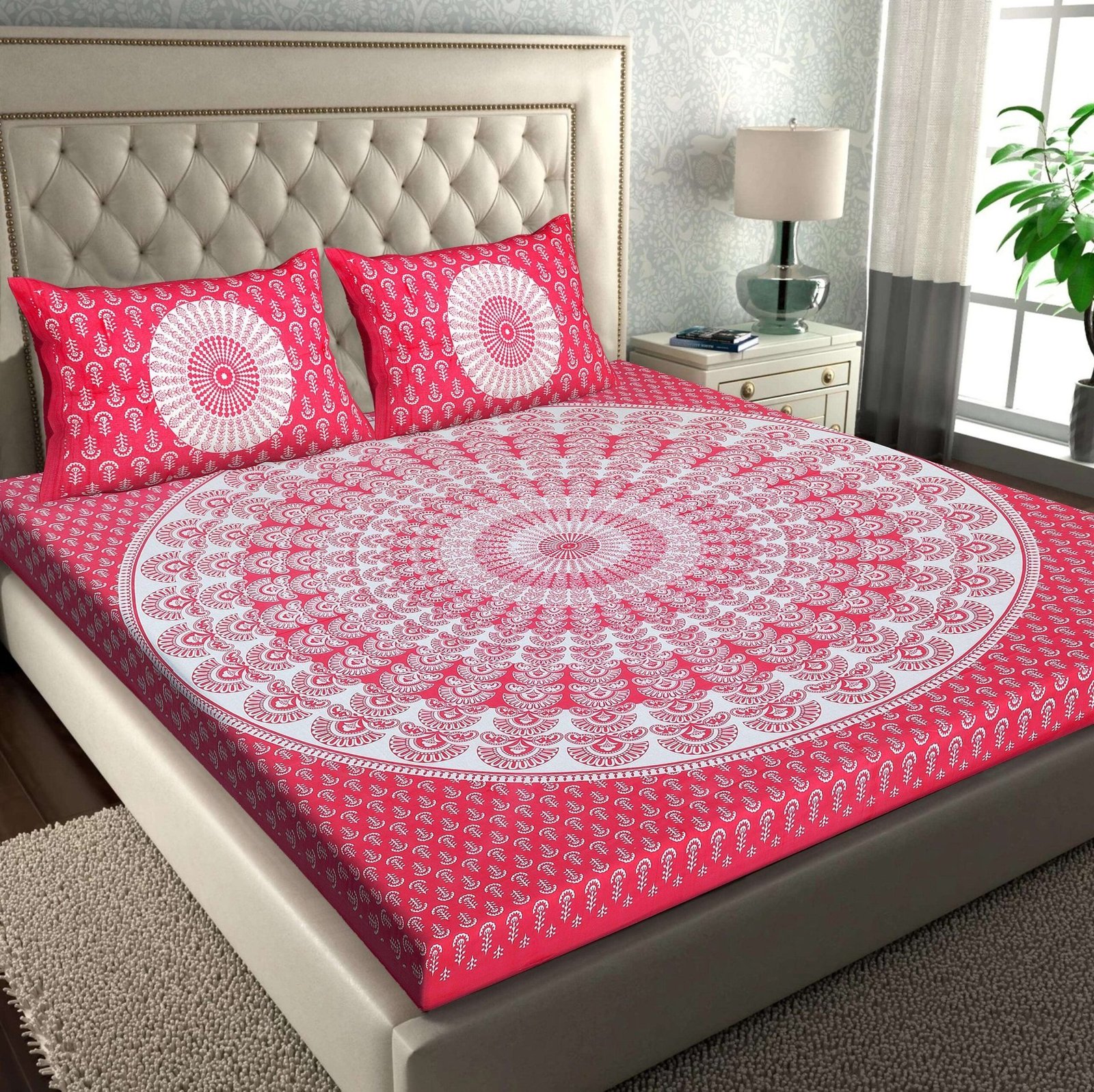 100% Pure Cotton Traditional  Printed Bedsheet for Double Bed King Size Bedsheet with 2 Pillow Covers