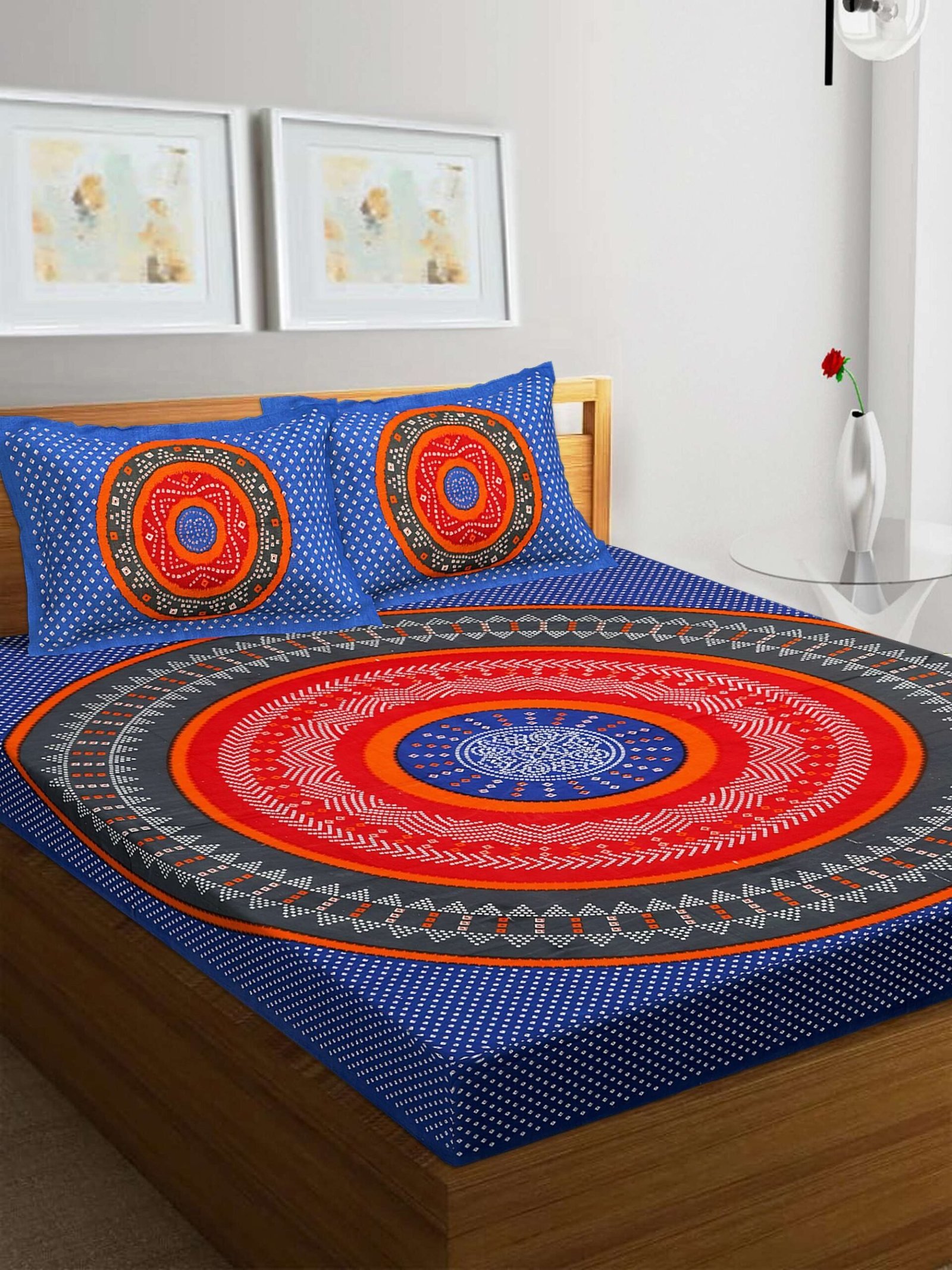 100% Pure Cotton Traditional  Printed Bedsheet for Double Bed King Size Bedsheet with 2 Pillow Covers
