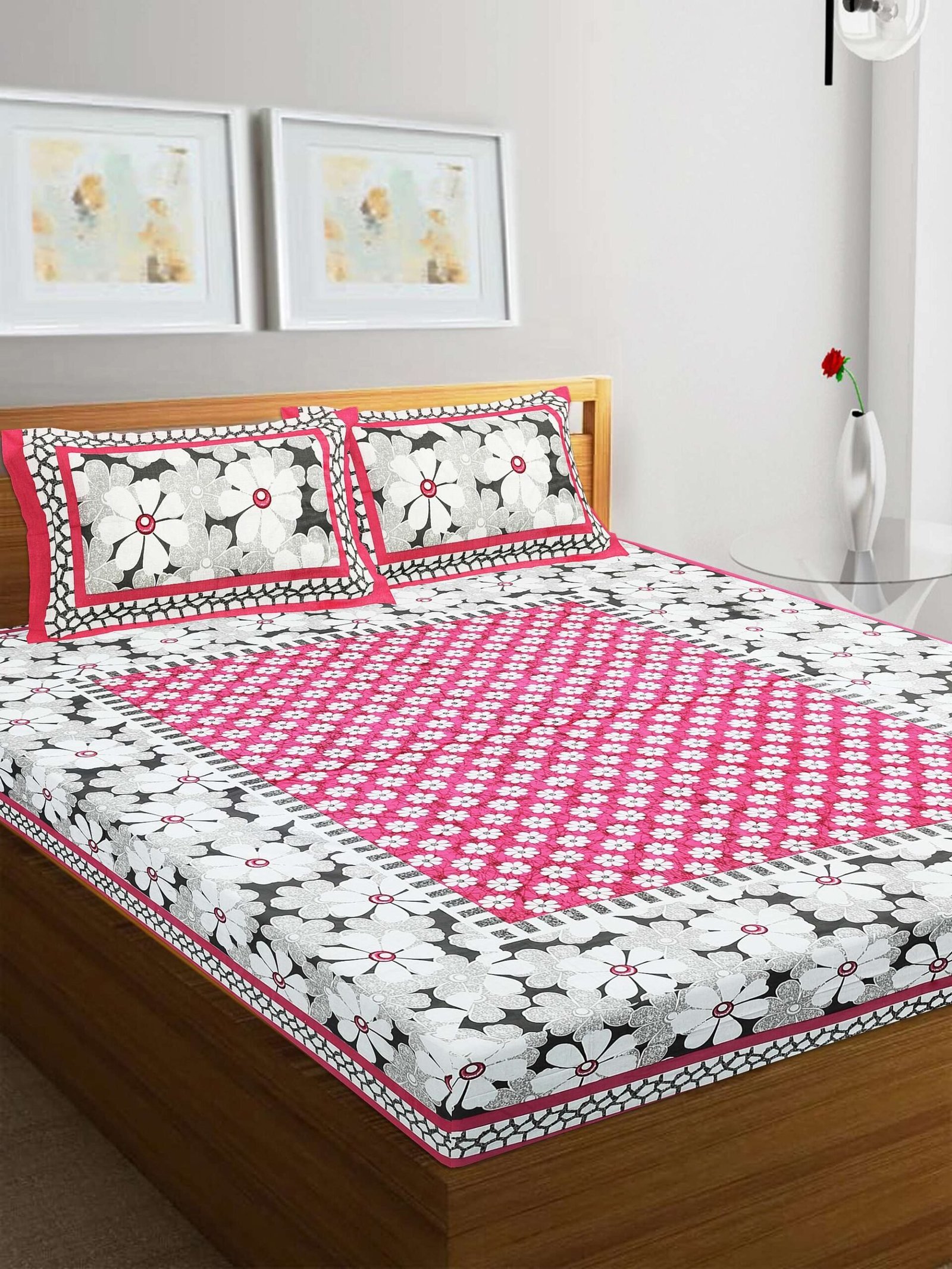 100% Pure Cotton Traditional  Printed Bedsheet for Double Bed King Size Bedsheet with 2 Pillow Covers