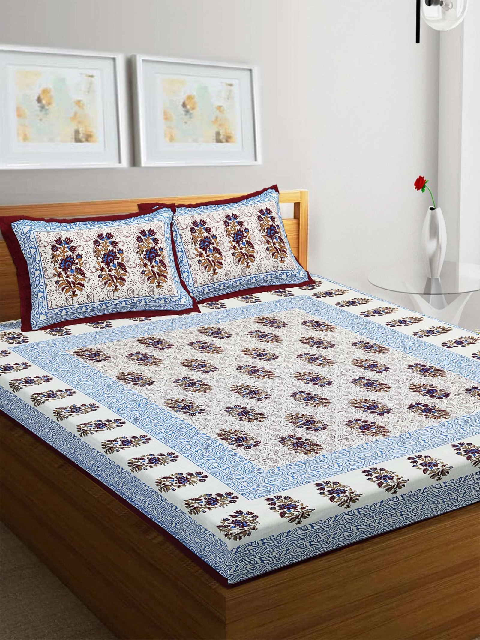 100% Pure Cotton Traditional  Printed Bedsheet for Double Bed King Size Bedsheet with 2 Pillow Covers