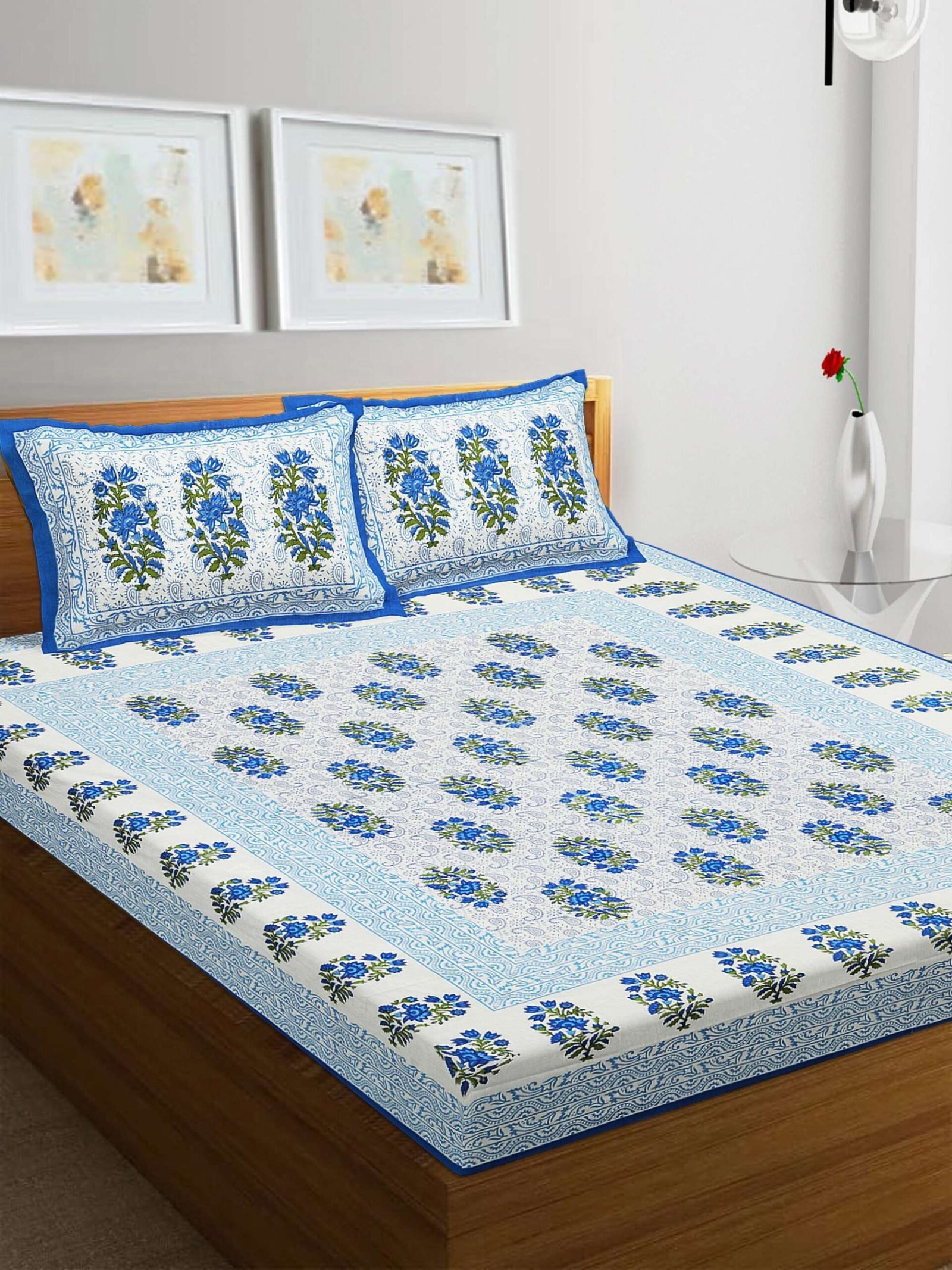 100% Pure Cotton Traditional  Printed Bedsheet for Double Bed King Size Bedsheet with 2 Pillow Covers