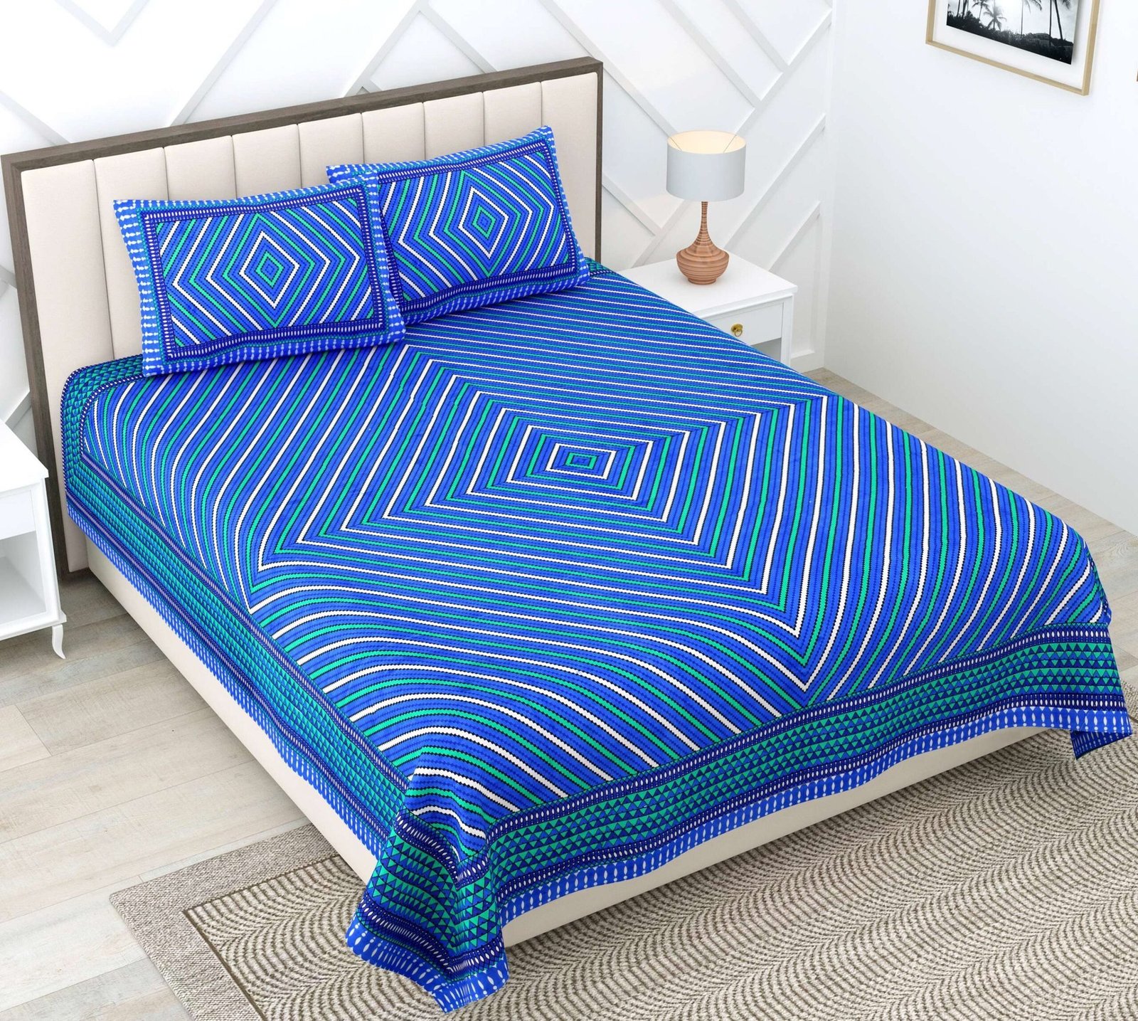 100% Pure Cotton Traditional  Printed Bedsheet for Double Bed King Size Bedsheet with 2 Pillow Covers