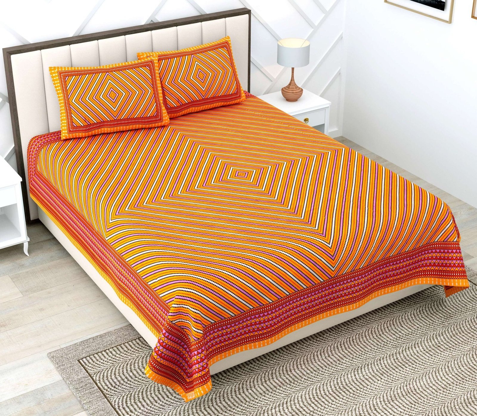 100% Pure Cotton Traditional  Printed Bedsheet for Double Bed King Size Bedsheet with 2 Pillow Covers