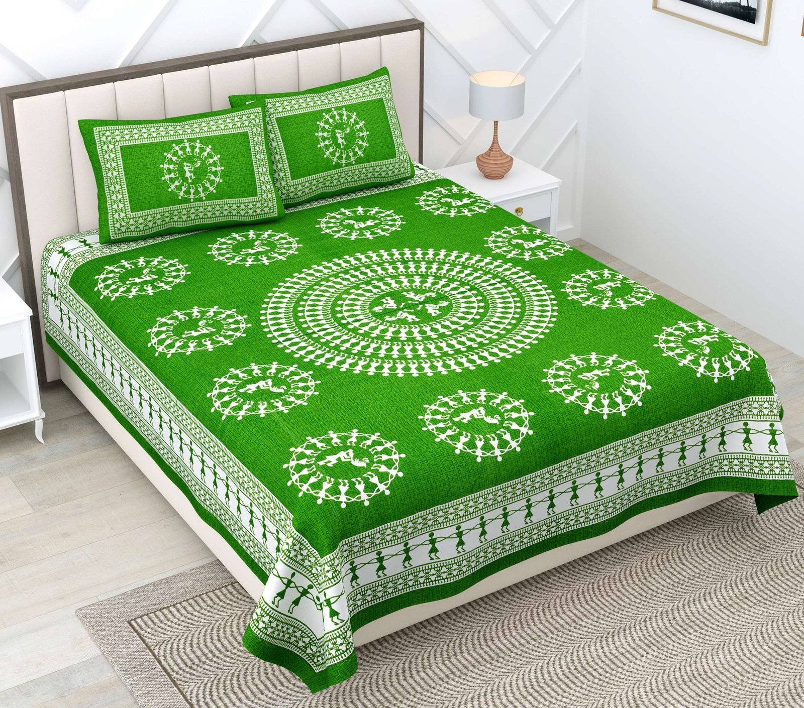 100% Pure Cotton Traditional  Printed Bedsheet for Double Bed King Size Bedsheet with 2 Pillow Covers