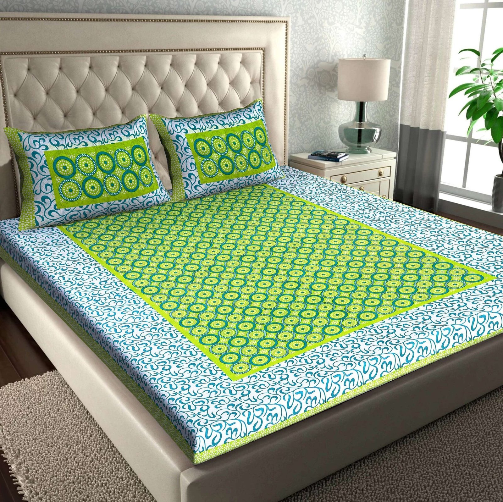 100% Pure Cotton Traditional  Printed Bedsheet for Double Bed King Size Bedsheet with 2 Pillow Covers