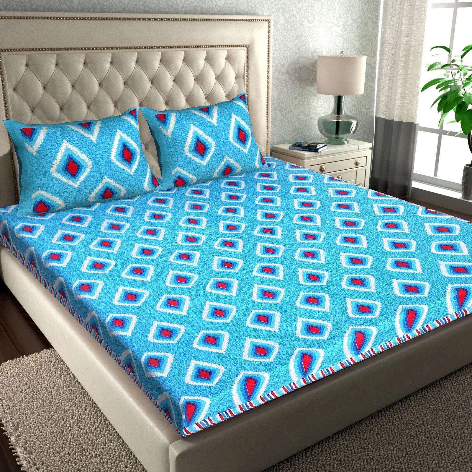100% Pure Cotton Traditional  Printed Bedsheet for Double Bed King Size Bedsheet with 2 Pillow Covers