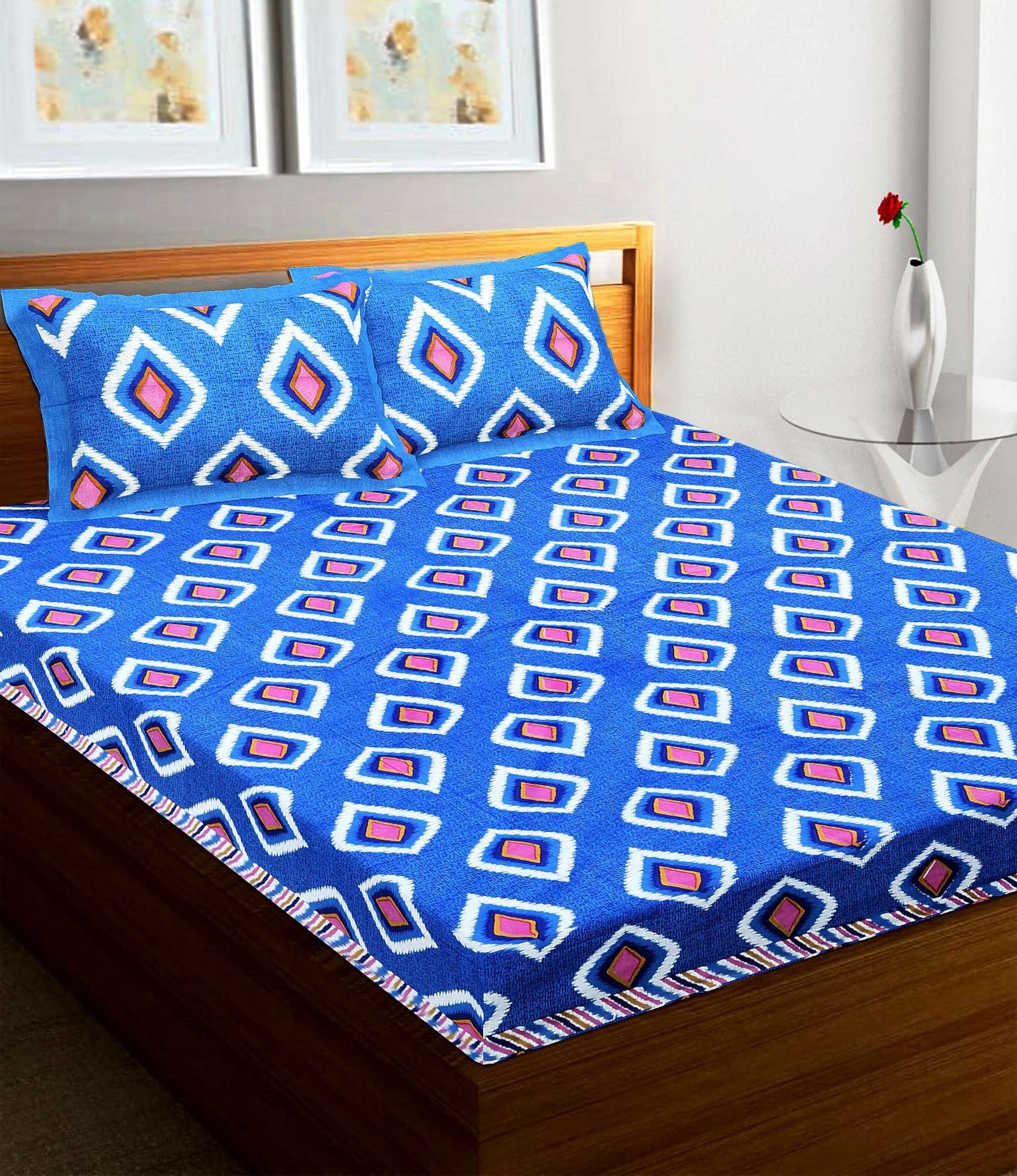 100% Pure Cotton Traditional  Printed Bedsheet for Double Bed King Size Bedsheet with 2 Pillow Covers
