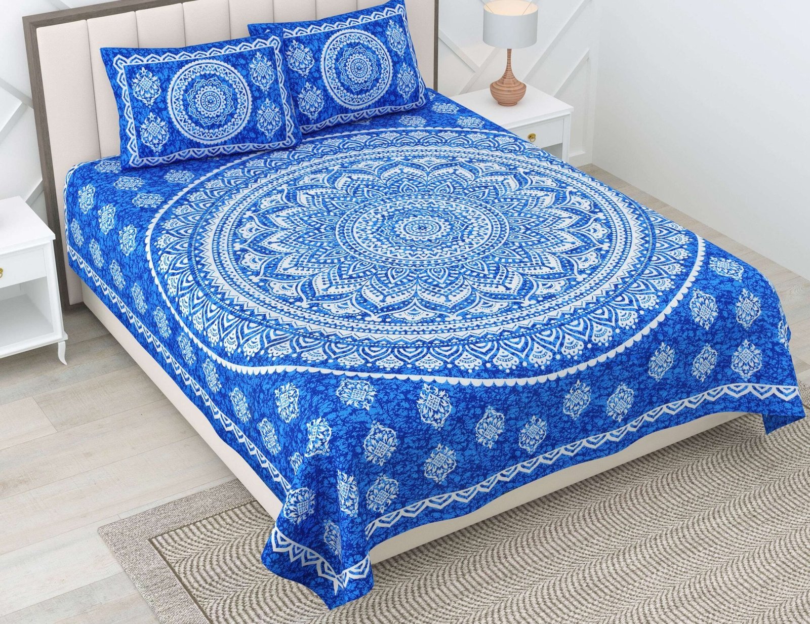 100% Pure Cotton Traditional  Printed Bedsheet for Double Bed King Size Bedsheet with 2 Pillow Covers