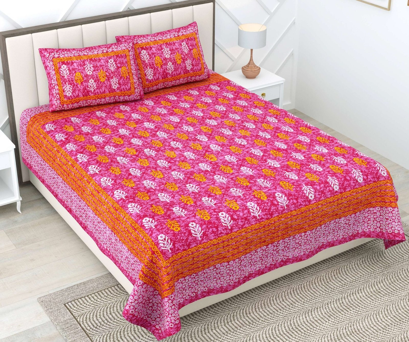 100% Pure Cotton Traditional  Printed Bedsheet for Double Bed King Size Bedsheet with 2 Pillow Covers
