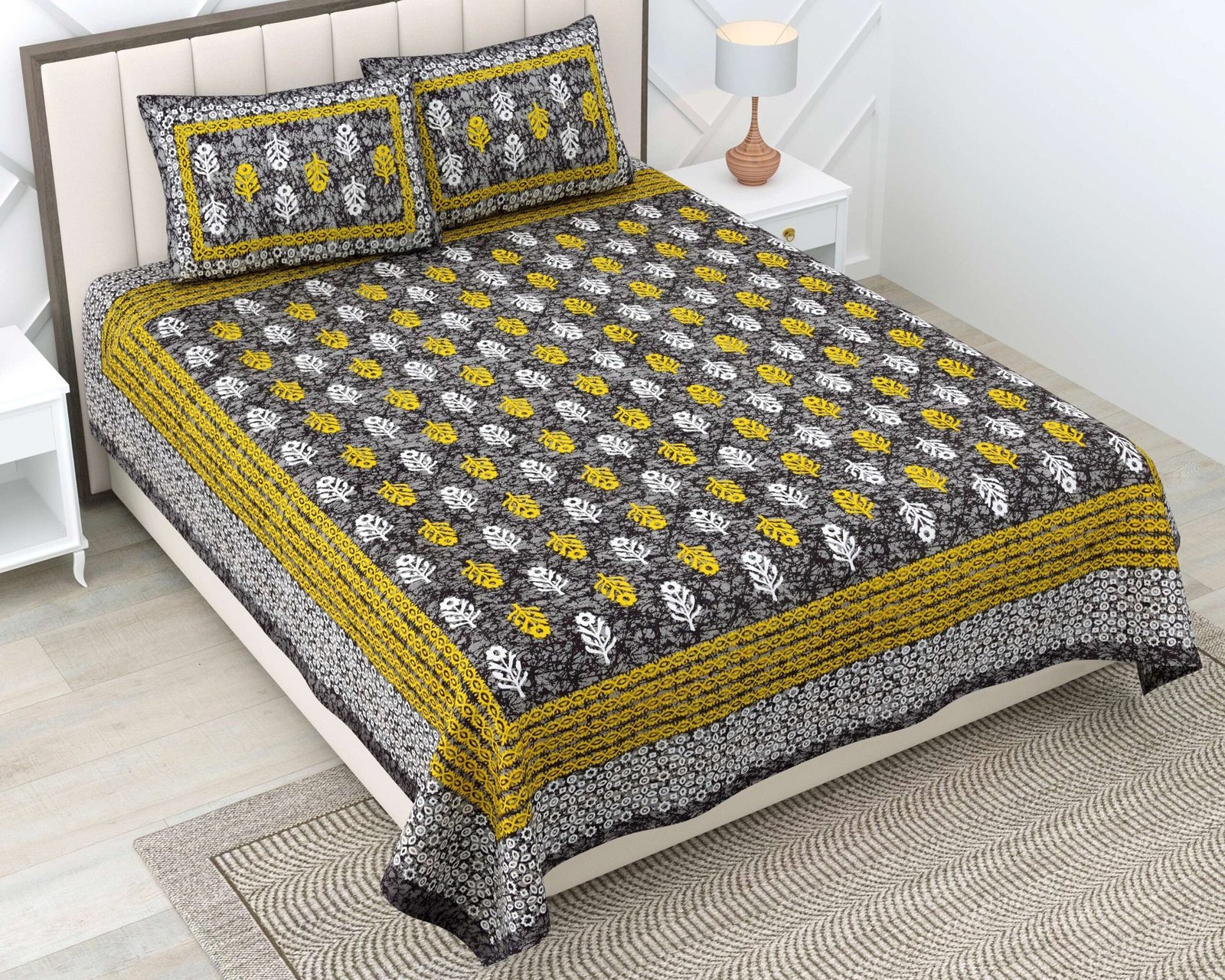 100% Pure Cotton Traditional  Printed Bedsheet for Double Bed King Size Bedsheet with 2 Pillow Covers