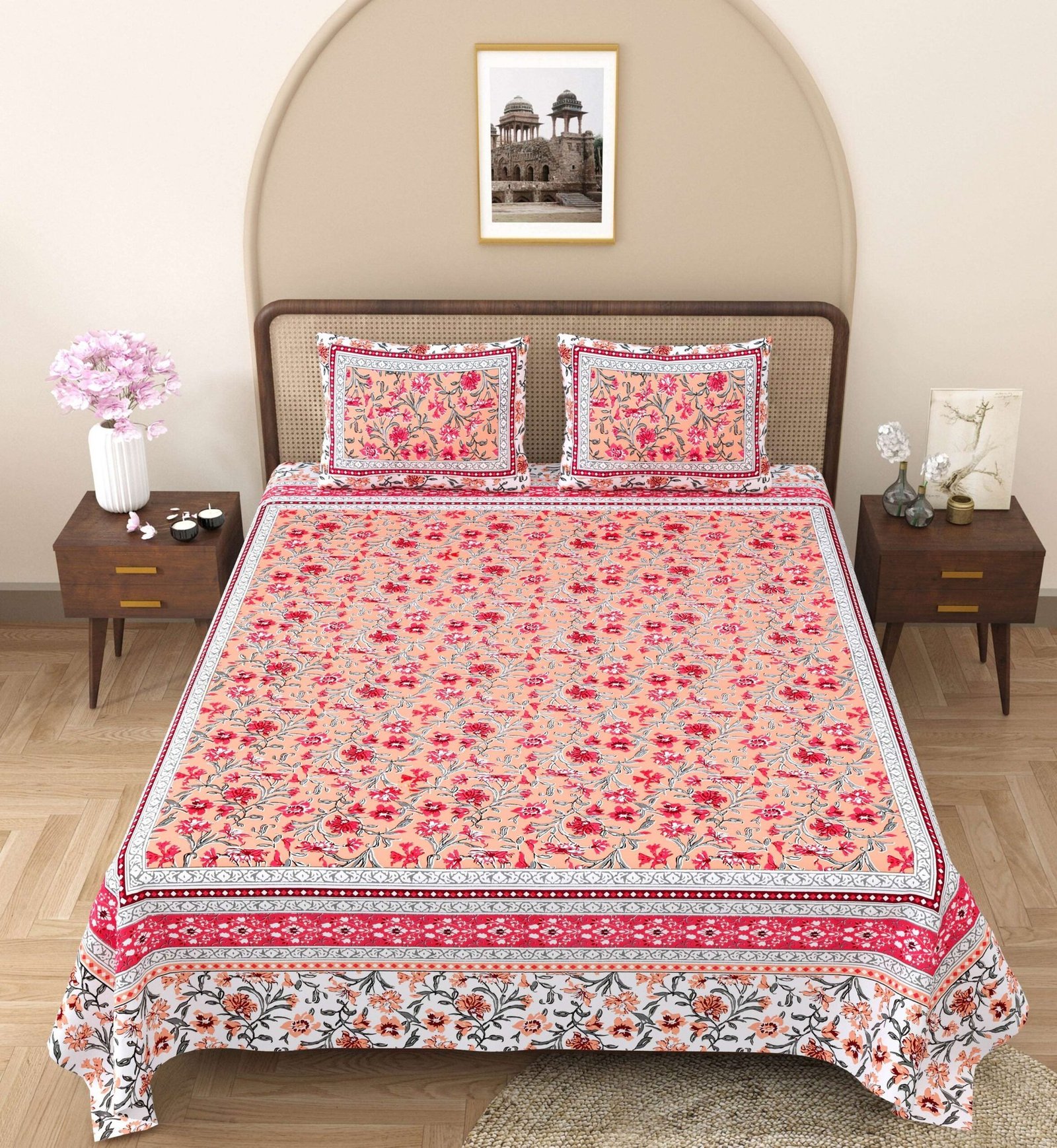 100% Pure Cotton Traditional  Printed Bedsheet for Double Bed King Size Bedsheet with 2 Pillow Covers