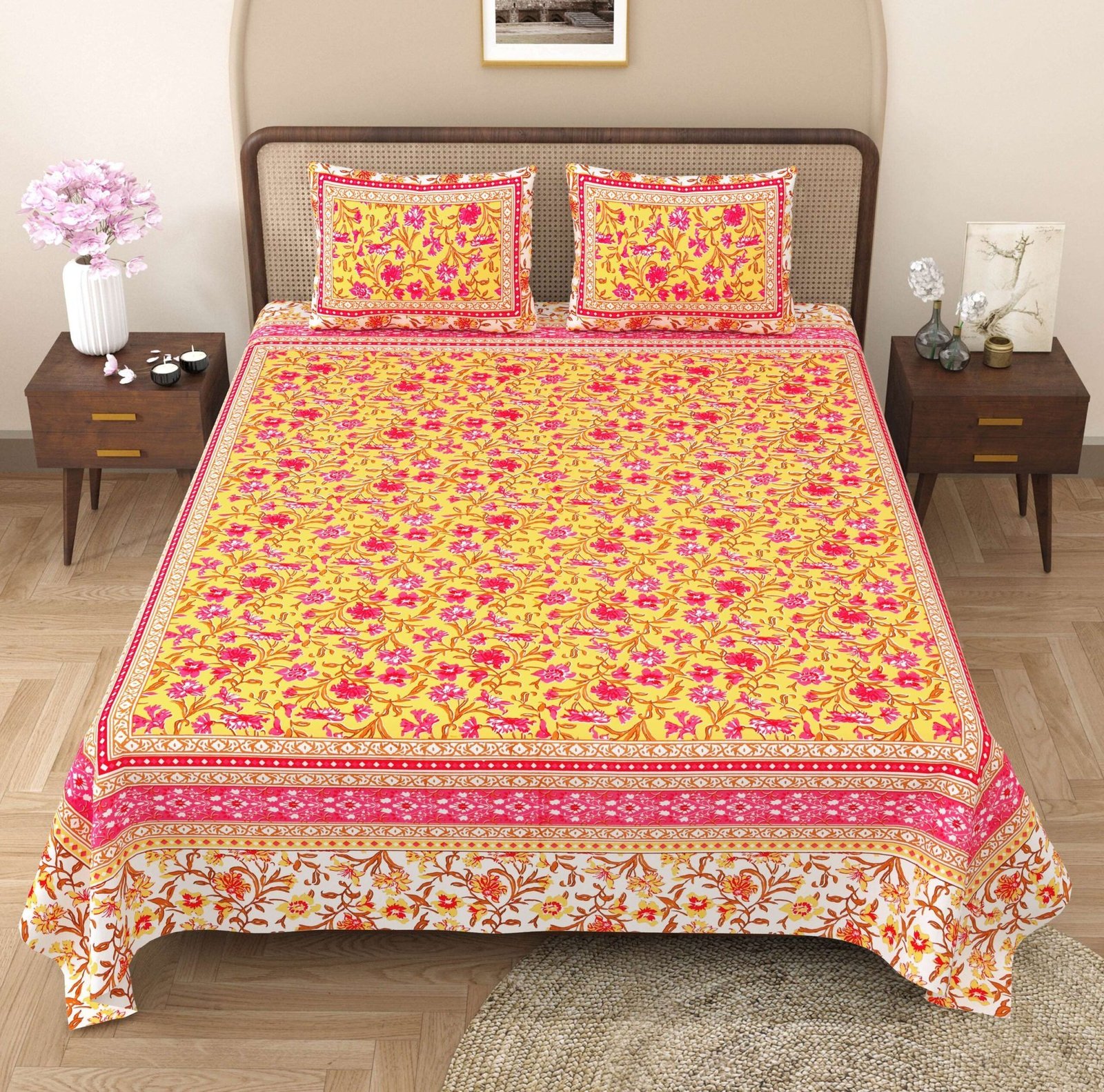 100% Pure Cotton Traditional  Printed Bedsheet for Double Bed King Size Bedsheet with 2 Pillow Covers