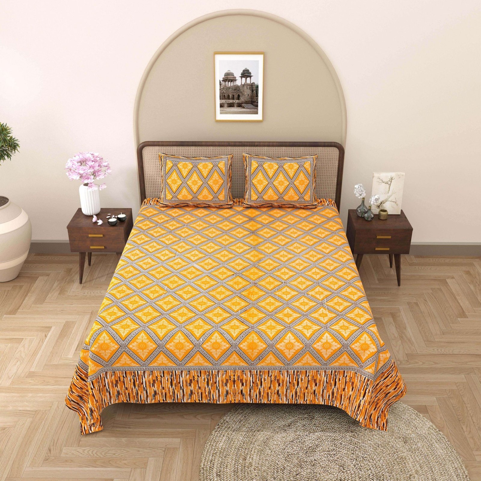 100% Pure Cotton Traditional  Printed Bedsheet for Double Bed King Size Bedsheet with 2 Pillow Covers