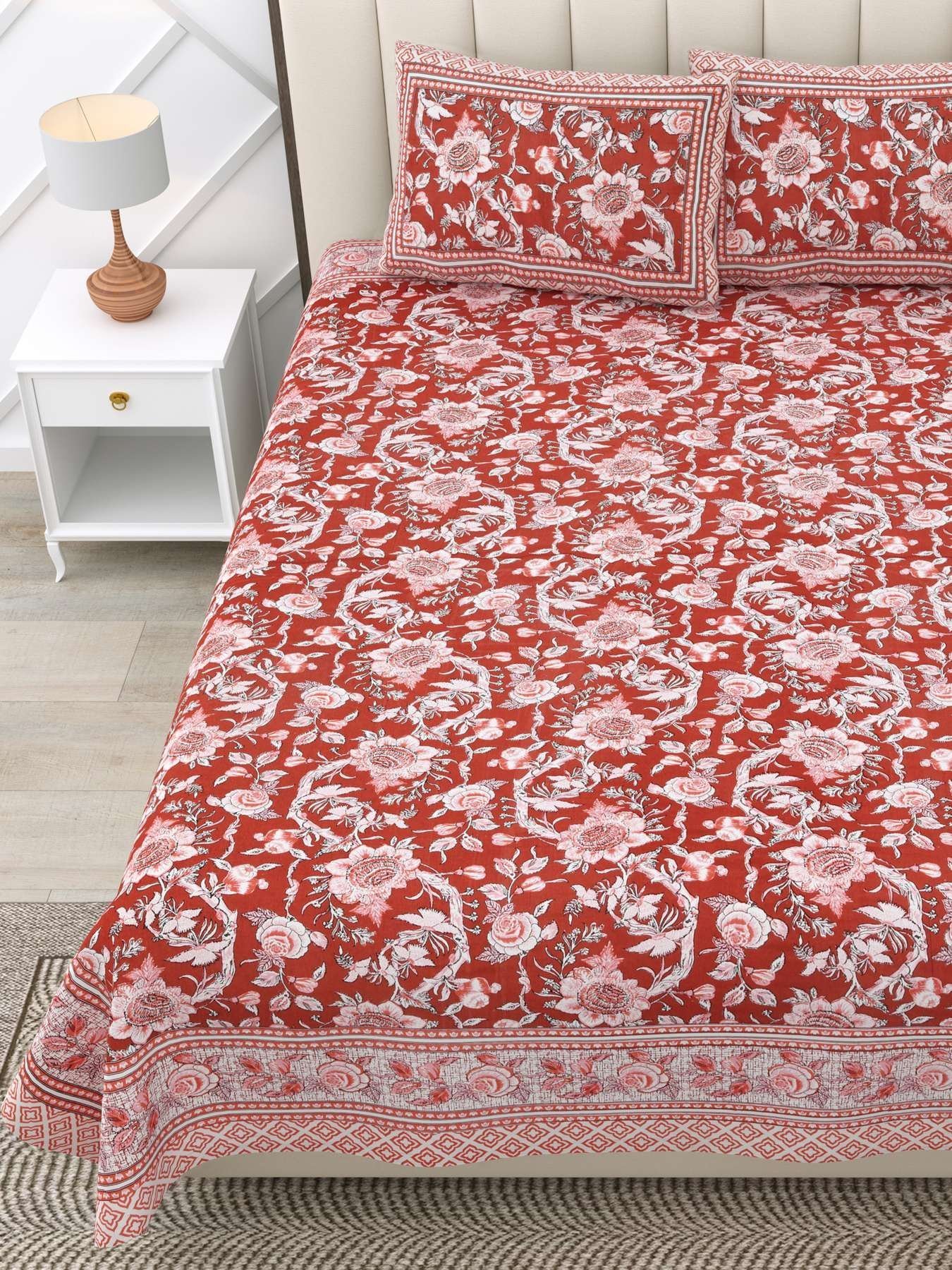 100% Pure Cotton Traditional  Printed Bedsheet for Double Bed King Size Bedsheet with 2 Pillow Covers