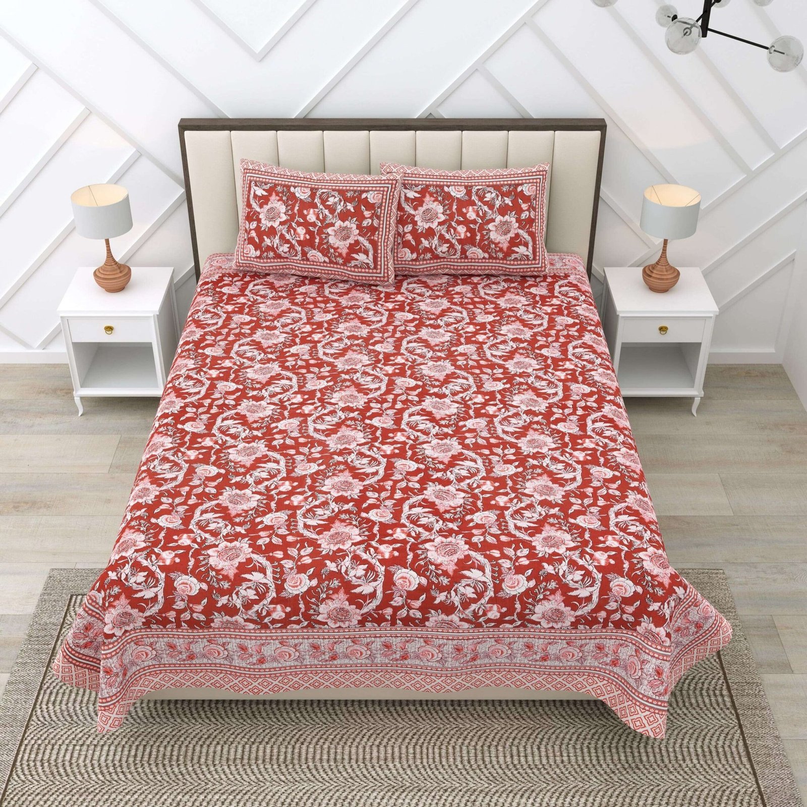 100% Pure Cotton Traditional  Printed Bedsheet for Double Bed King Size Bedsheet with 2 Pillow Covers