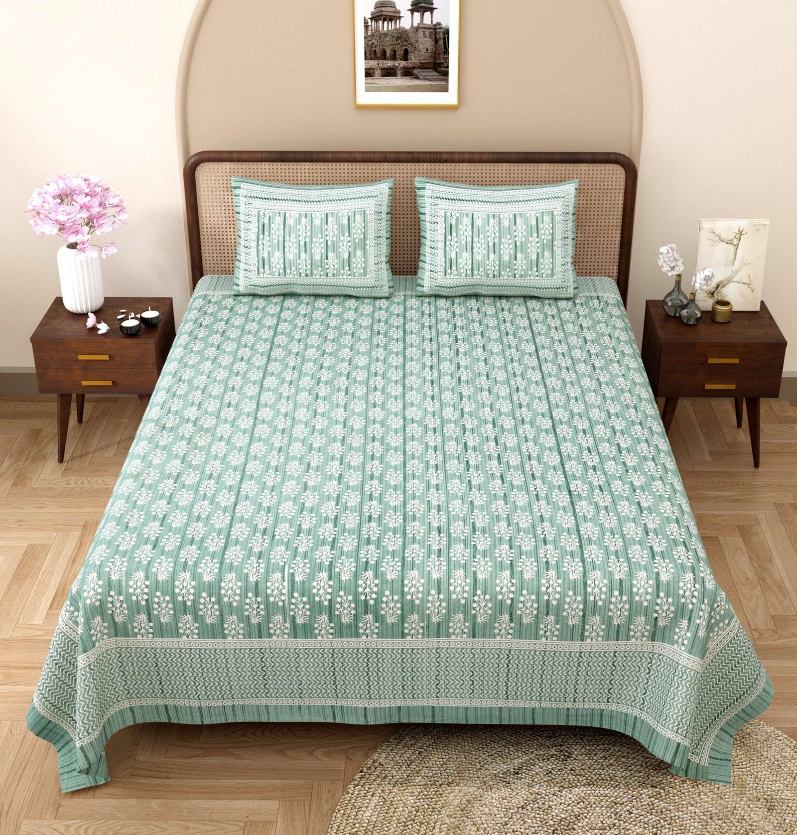 100% Pure Cotton Traditional  Printed Bedsheet for Double Bed King Size Bedsheet with 2 Pillow Covers