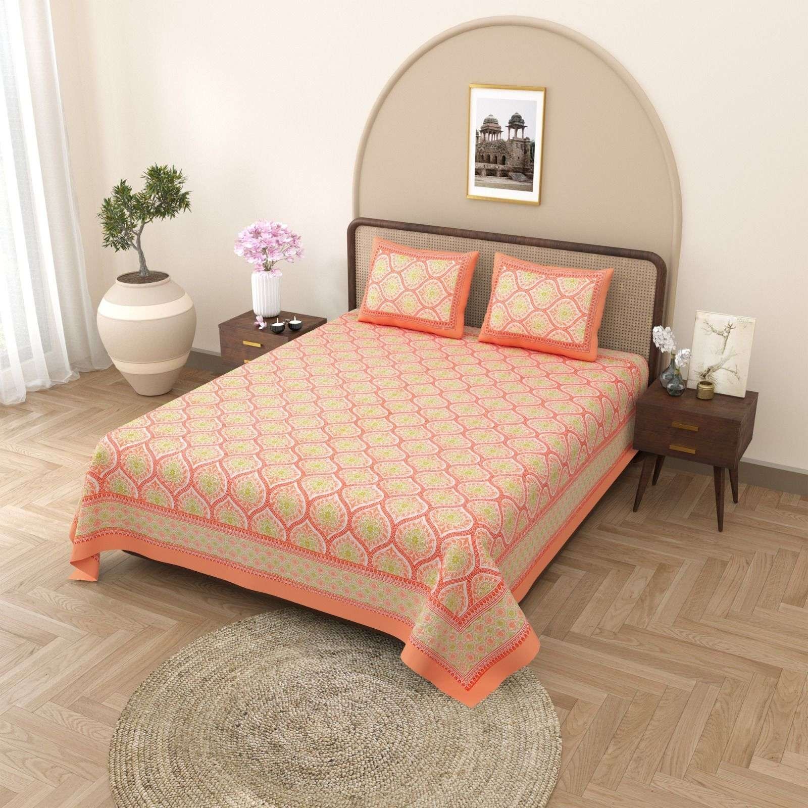 100% Pure Cotton Traditional  Printed Bedsheet for Double Bed King Size Bedsheet with 2 Pillow Covers