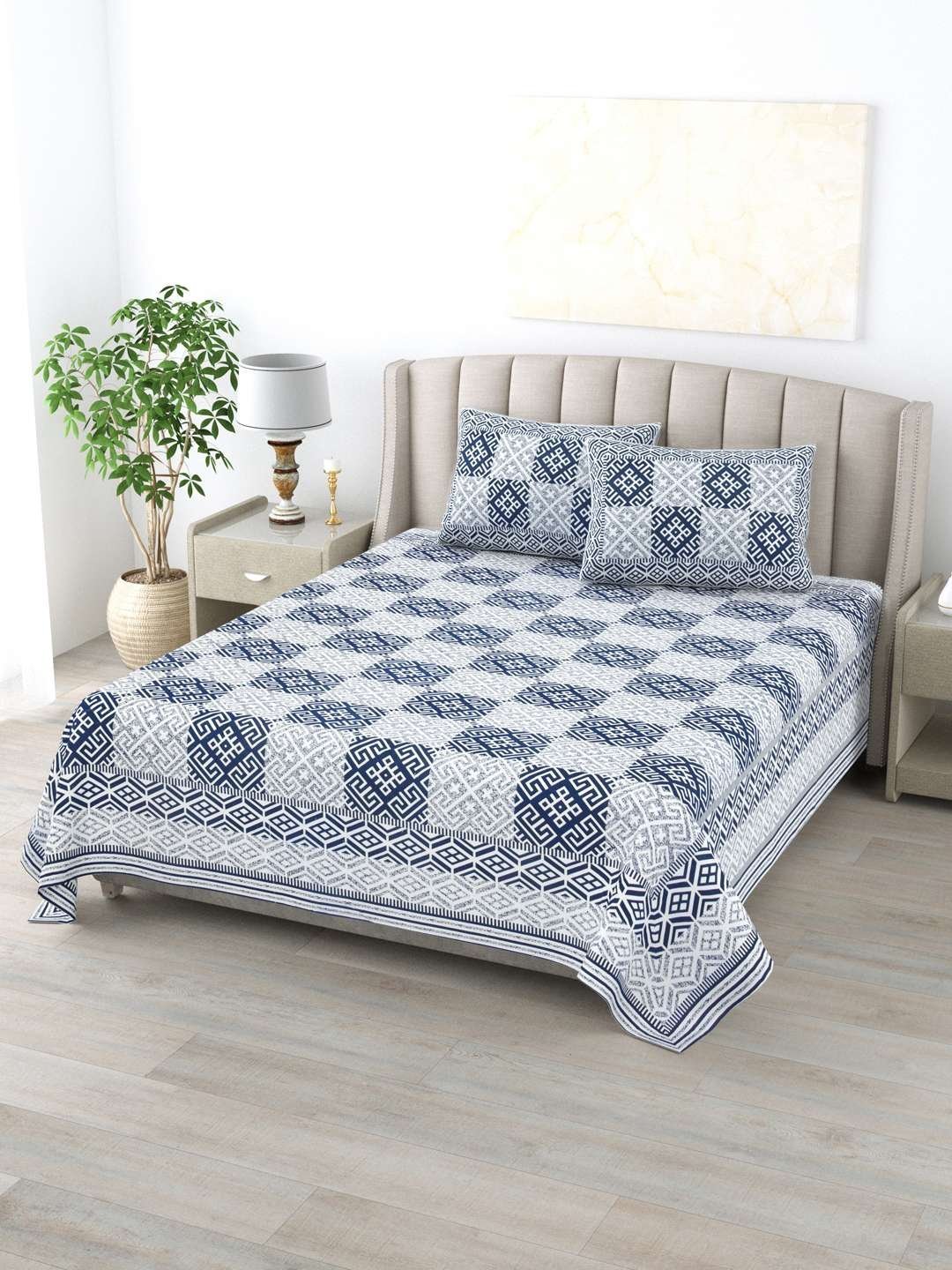 100% Pure Cotton Traditional  Printed Bedsheet for Double Bed King Size Bedsheet with 2 Pillow Covers