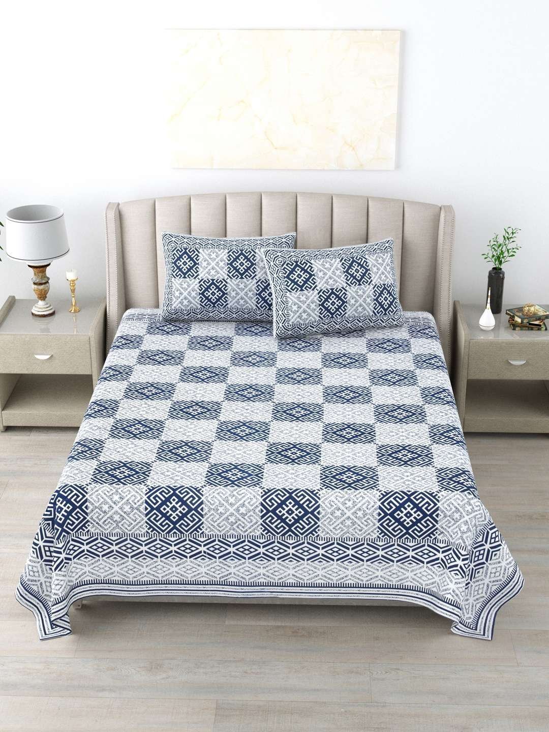 100% Pure Cotton Traditional  Printed Bedsheet for Double Bed King Size Bedsheet with 2 Pillow Covers