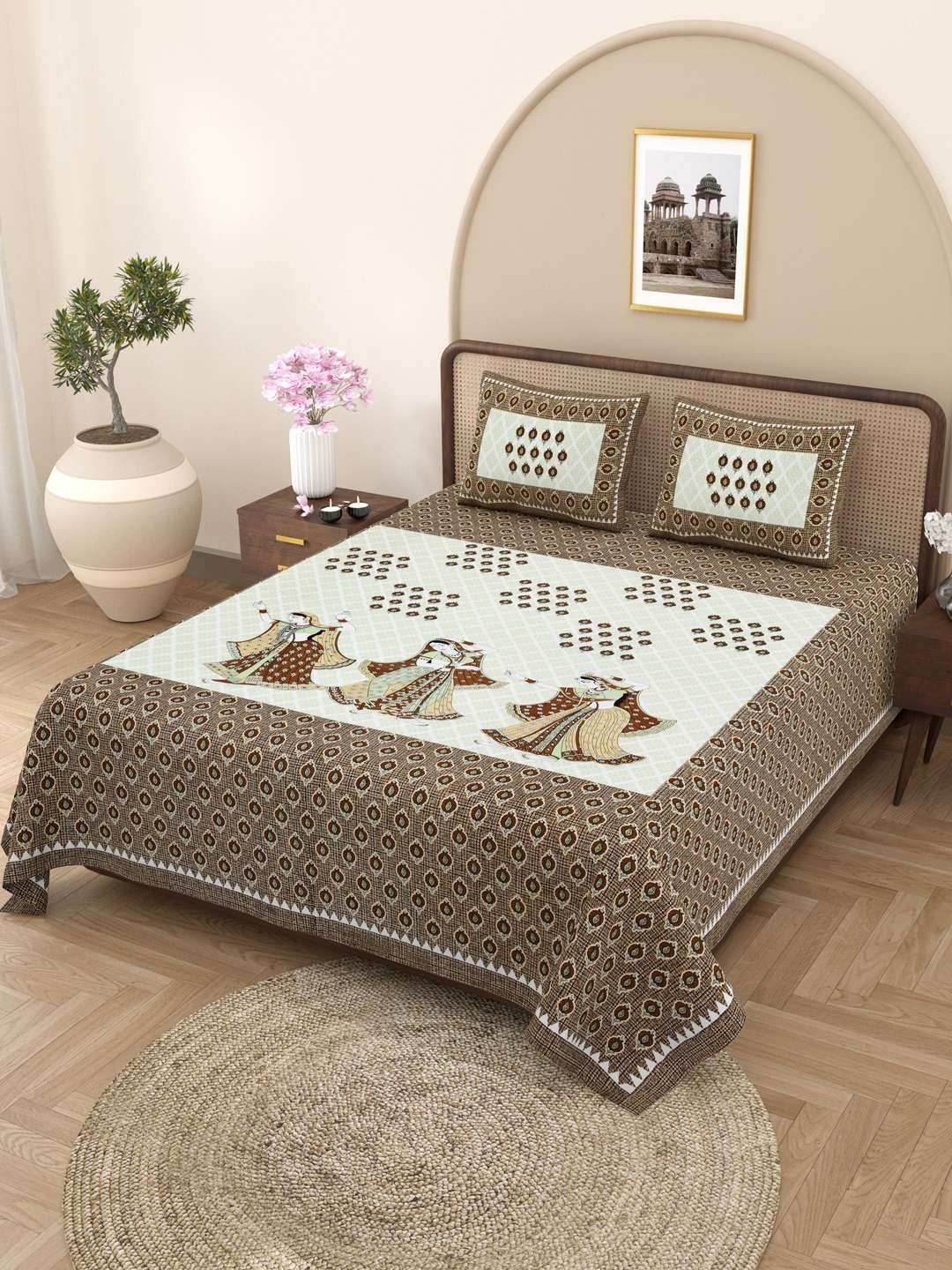 100% Pure Cotton Traditional  Printed Bedsheet for Double Bed King Size Bedsheet with 2 Pillow Covers