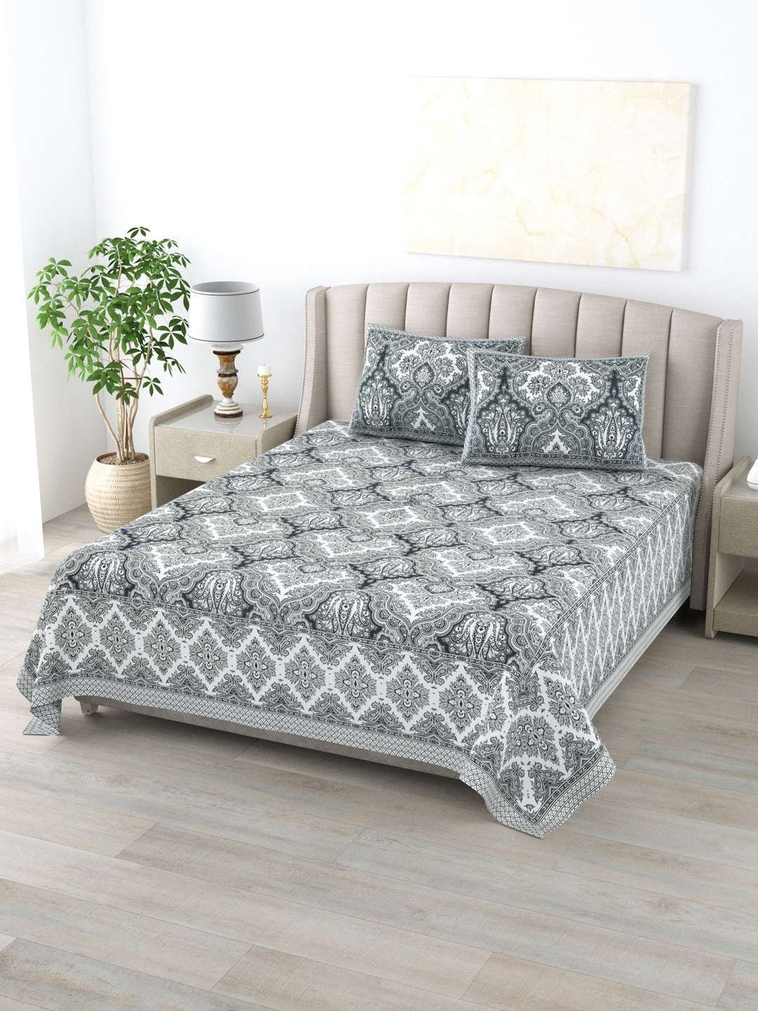 100% Pure Cotton Traditional  Printed Bedsheet for Double Bed King Size Bedsheet with 2 Pillow Covers
