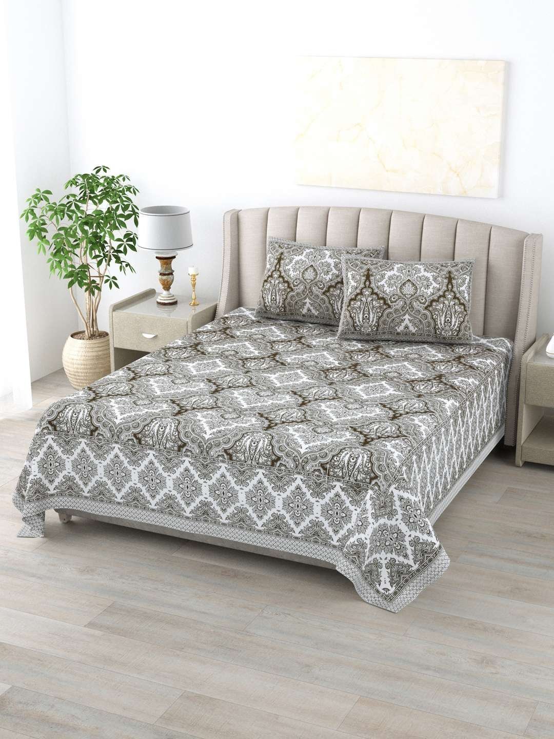 100% Pure Cotton Traditional  Printed Bedsheet for Double Bed King Size Bedsheet with 2 Pillow Covers