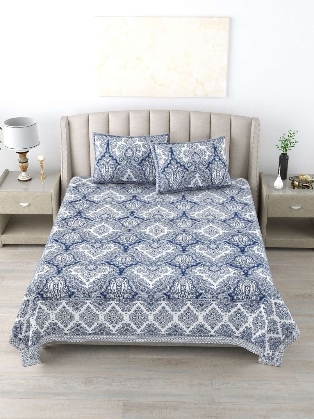 100% Pure Cotton Traditional  Printed Bedsheet for Double Bed King Size Bedsheet with 2 Pillow Covers