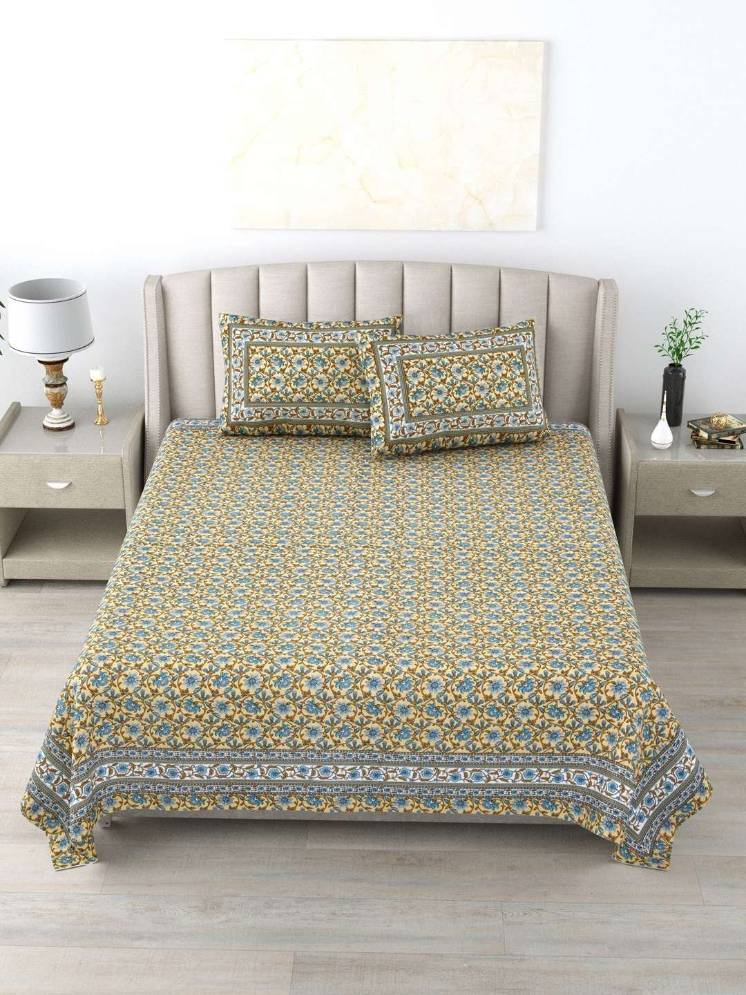 100% Pure Cotton Traditional  Printed Bedsheet for Double Bed King Size Bedsheet with 2 Pillow Covers