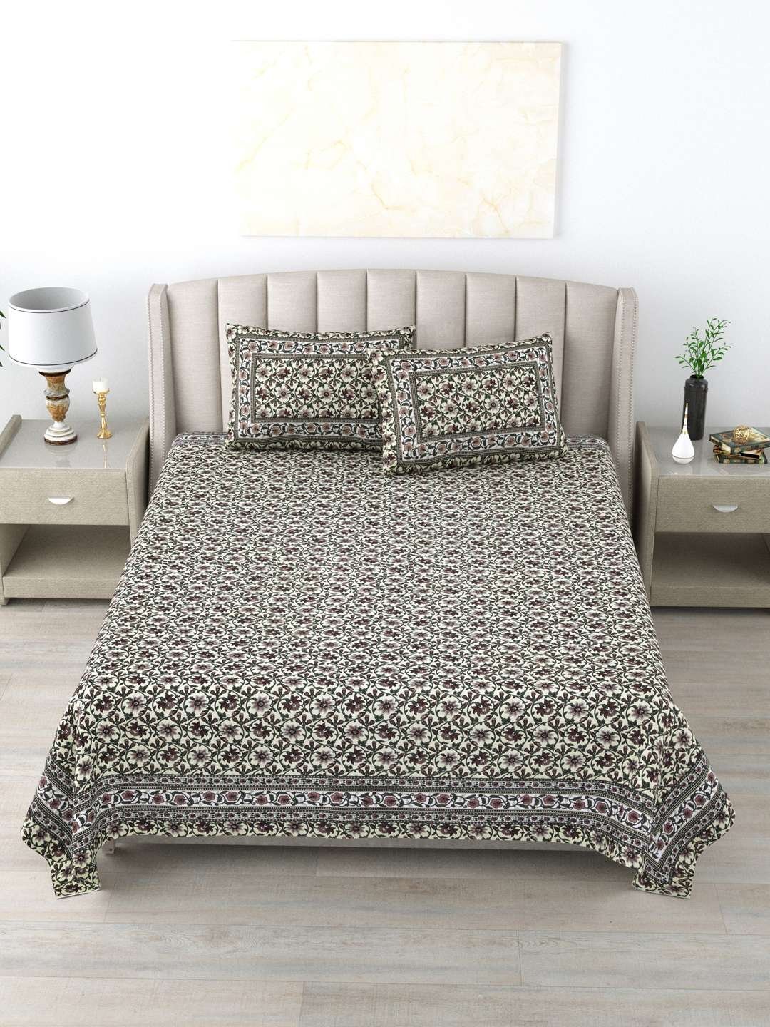 100% Pure Cotton Traditional  Printed Bedsheet for Double Bed King Size Bedsheet with 2 Pillow Covers