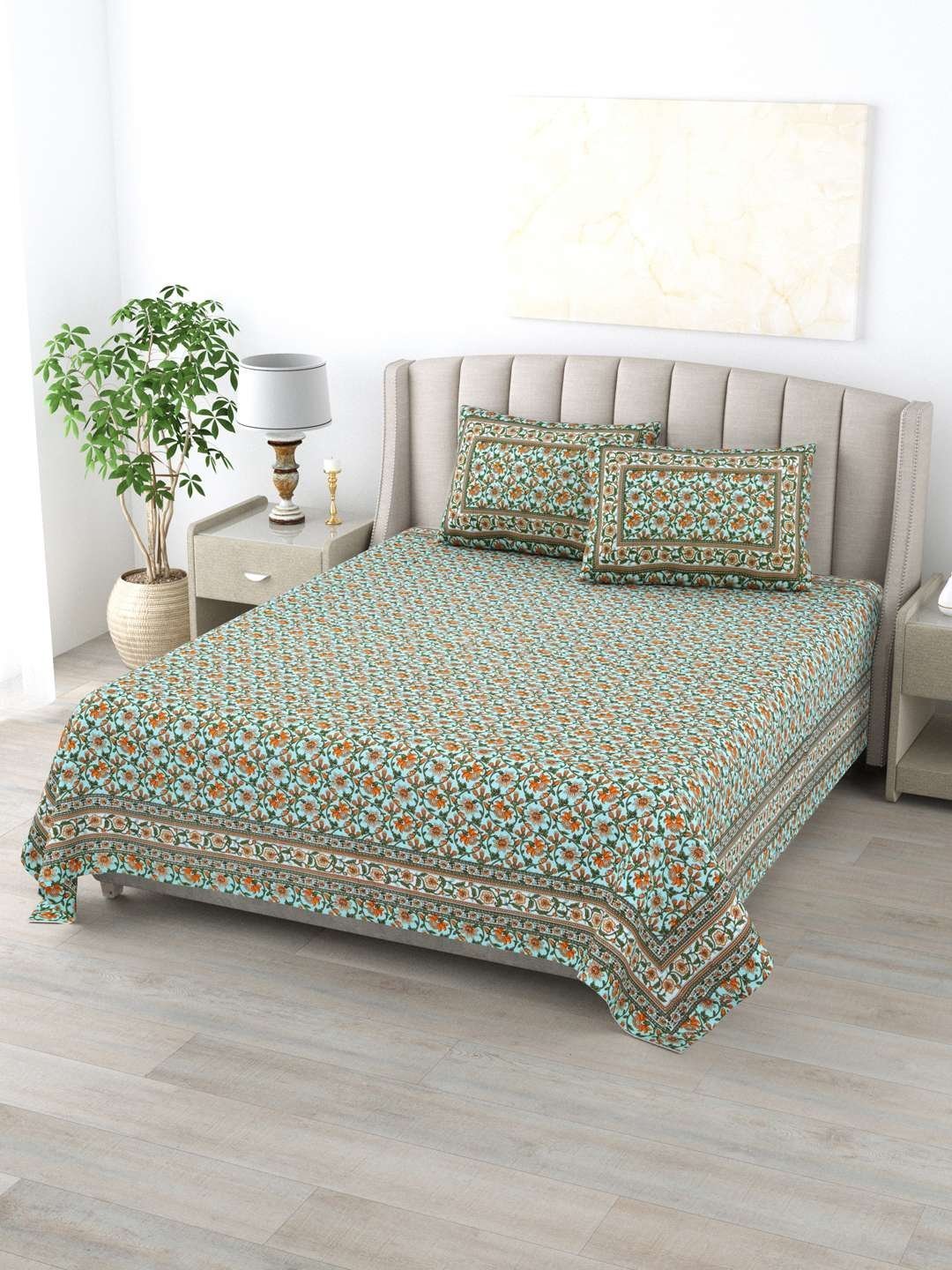 100% Pure Cotton Traditional  Printed Bedsheet for Double Bed King Size Bedsheet with 2 Pillow Covers
