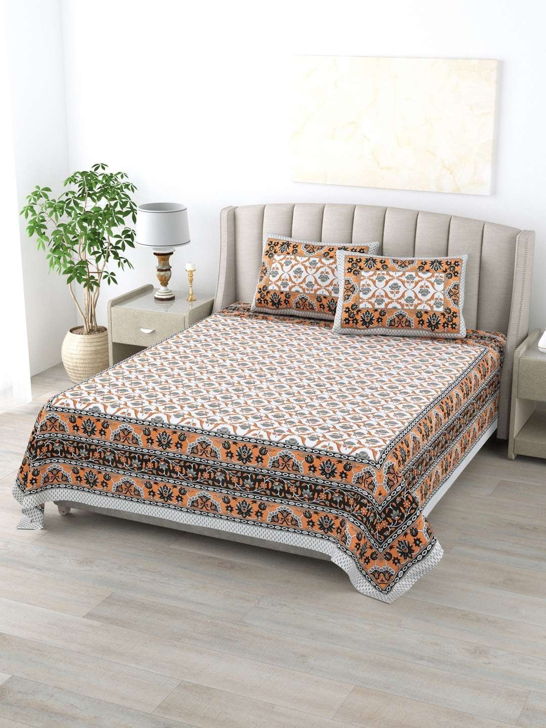 100% Pure Cotton Traditional  Printed Bedsheet for Double Bed King Size Bedsheet with 2 Pillow Covers