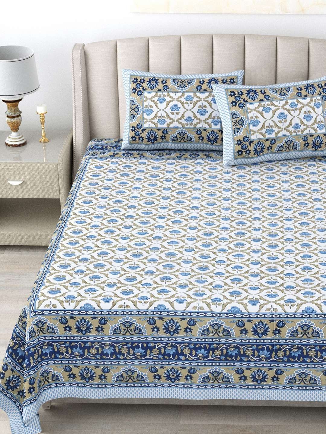 100% Pure Cotton Traditional  Printed Bedsheet for Double Bed King Size Bedsheet with 2 Pillow Covers