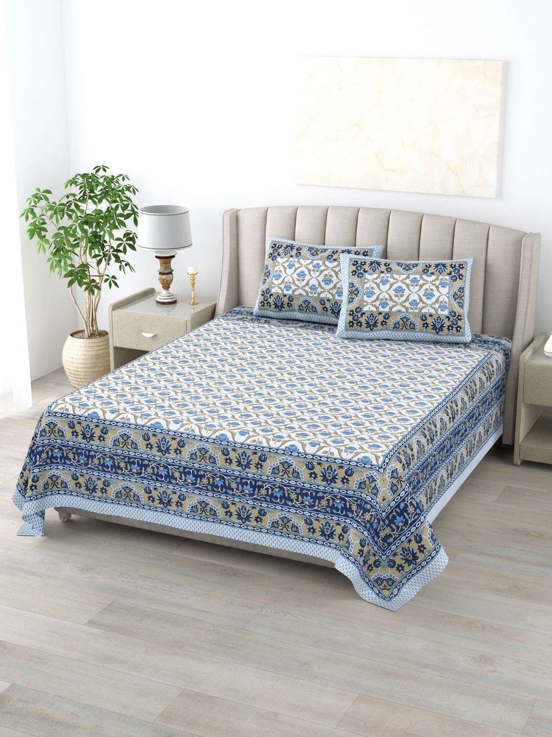 100% Pure Cotton Traditional  Printed Bedsheet for Double Bed King Size Bedsheet with 2 Pillow Covers