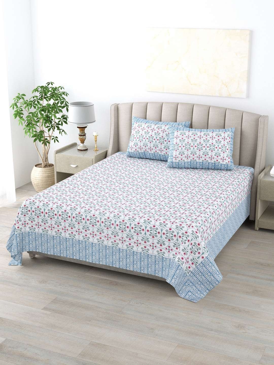 100% Pure Cotton Traditional  Printed Bedsheet for Double Bed King Size Bedsheet with 2 Pillow Covers
