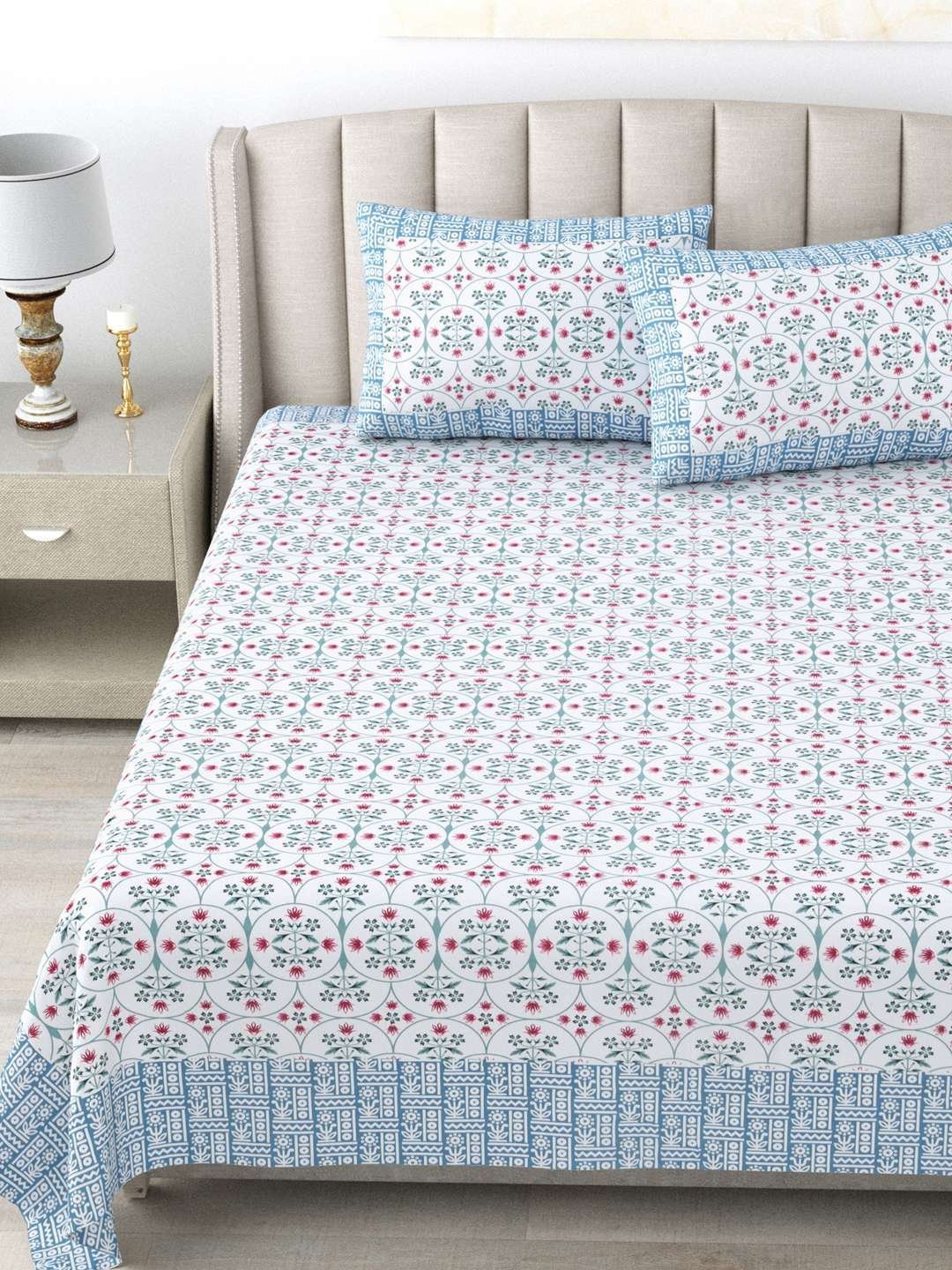 100% Pure Cotton Traditional  Printed Bedsheet for Double Bed King Size Bedsheet with 2 Pillow Covers