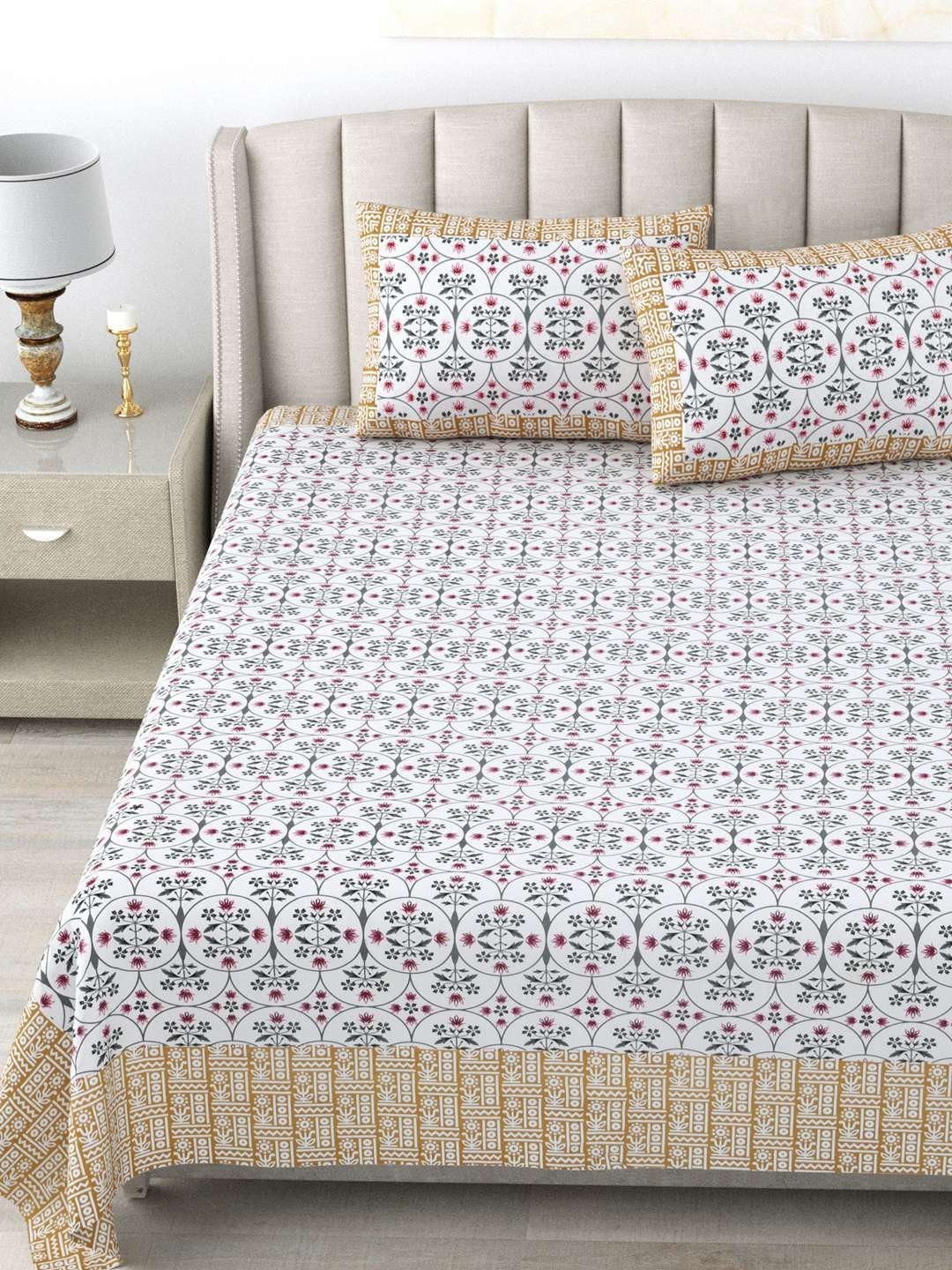 100% Pure Cotton Traditional  Printed Bedsheet for Double Bed King Size Bedsheet with 2 Pillow Covers