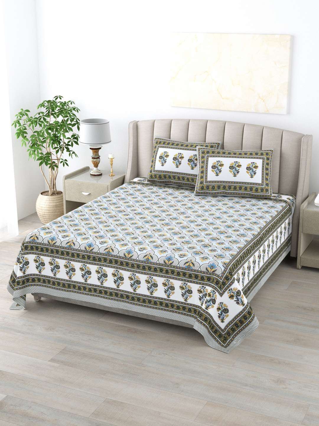 100% Pure Cotton Traditional  Printed Bedsheet for Double Bed King Size Bedsheet with 2 Pillow Covers