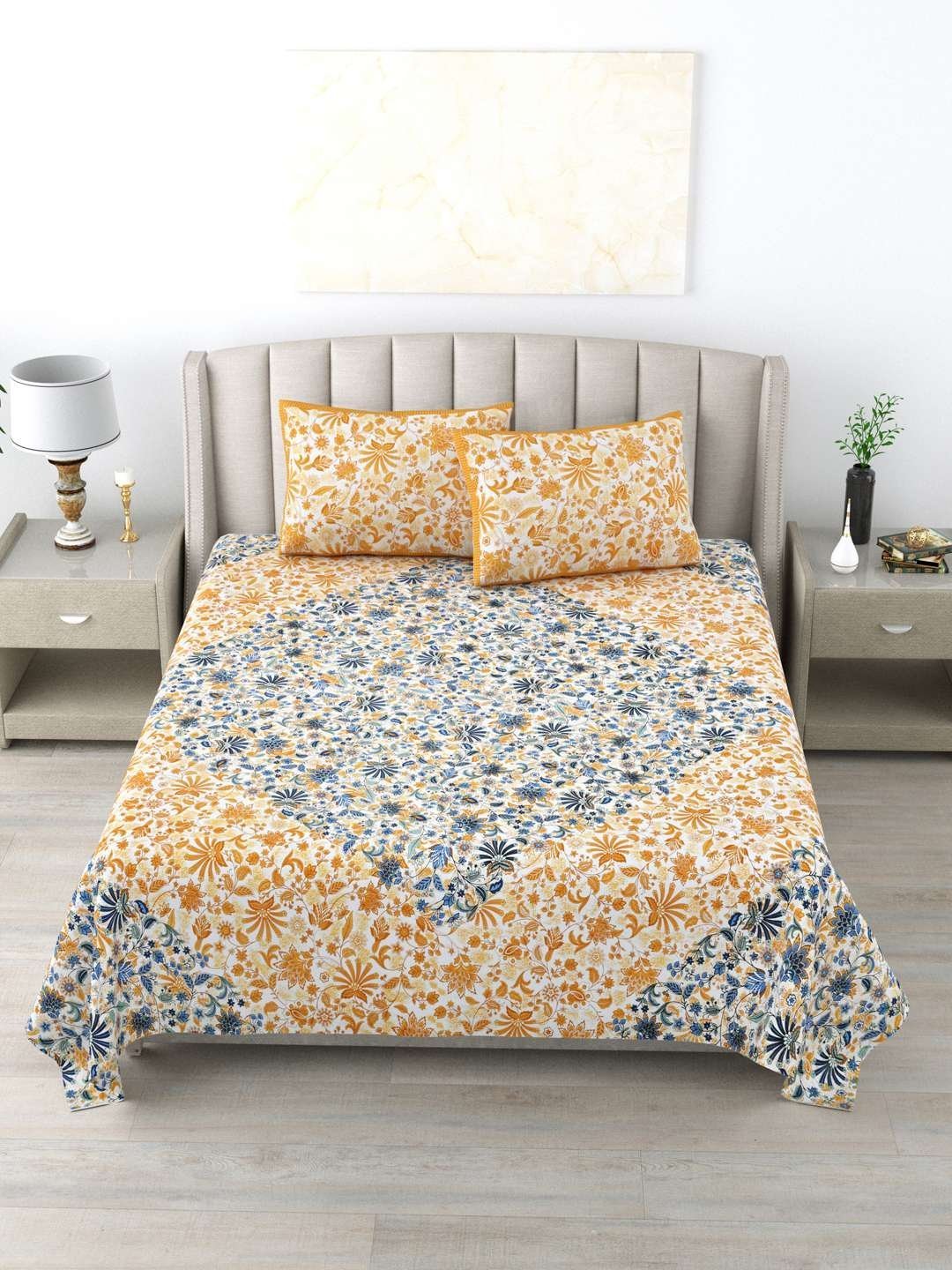 100% Pure Cotton Traditional  Printed Bedsheet for Double Bed King Size Bedsheet with 2 Pillow Covers