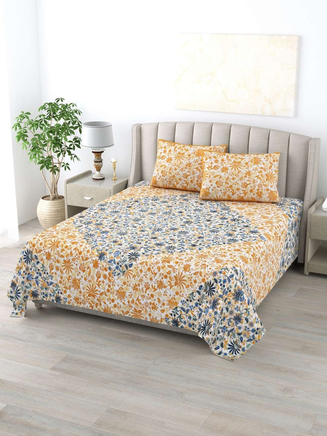 100% Pure Cotton Traditional  Printed Bedsheet for Double Bed King Size Bedsheet with 2 Pillow Covers