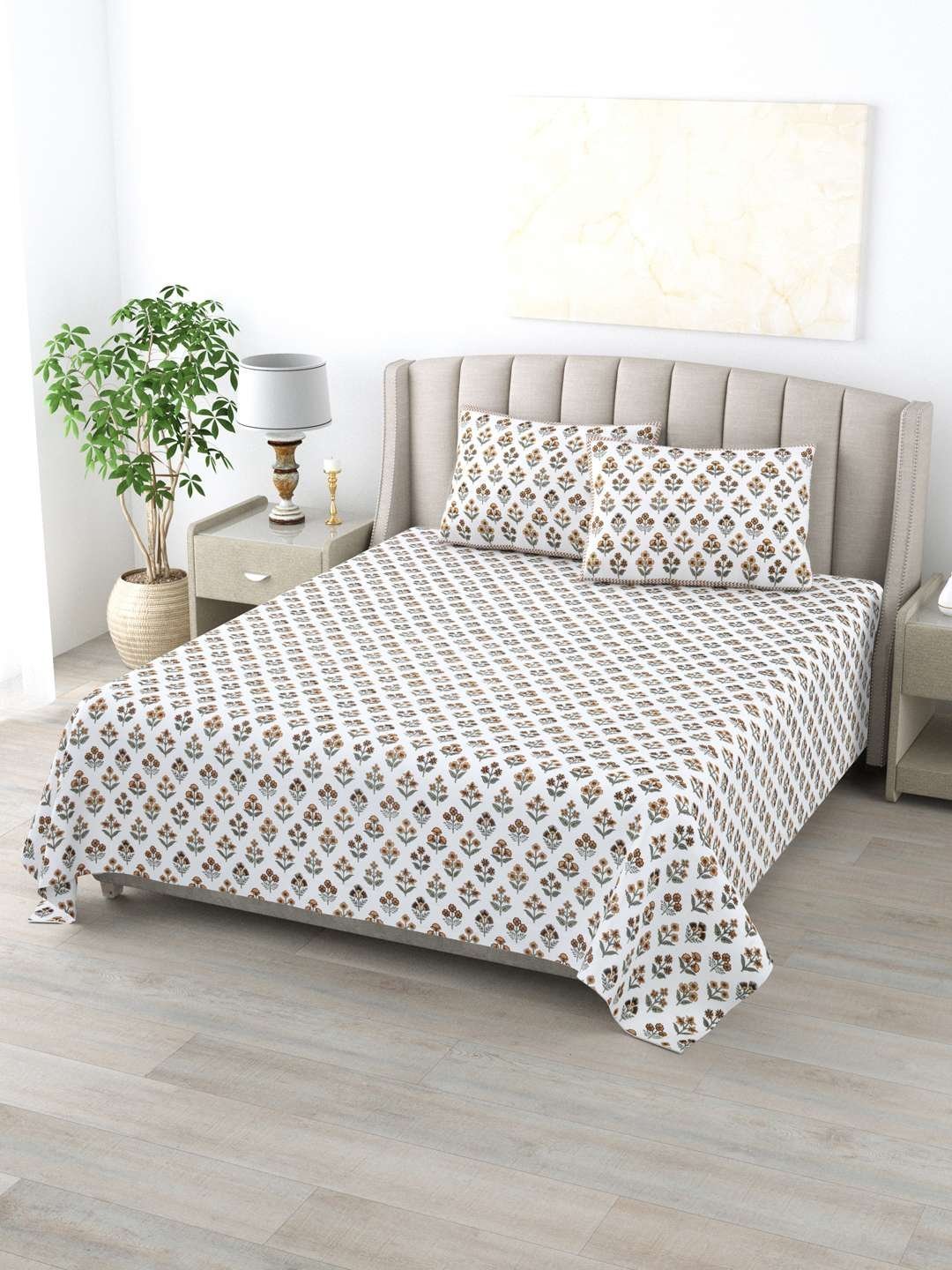 100% Pure Cotton Traditional  Printed Bedsheet for Double Bed King Size Bedsheet with 2 Pillow Covers