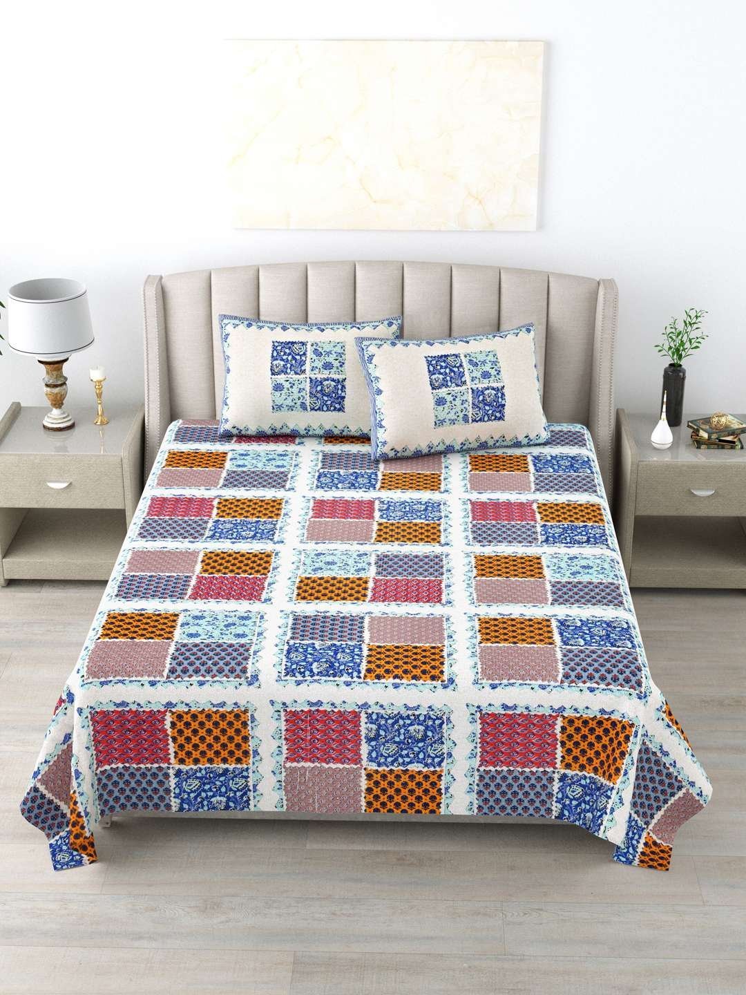 100% Pure Cotton Traditional  Printed Bedsheet for Double Bed King Size Bedsheet with 2 Pillow Covers