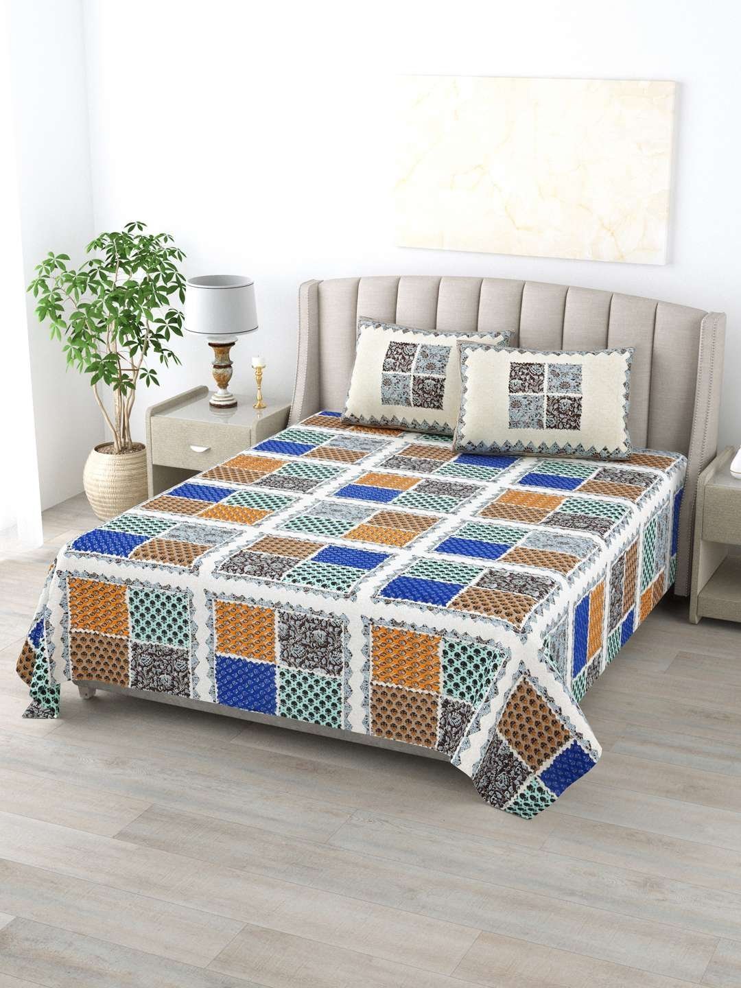 100% Pure Cotton Traditional  Printed Bedsheet for Double Bed King Size Bedsheet with 2 Pillow Covers
