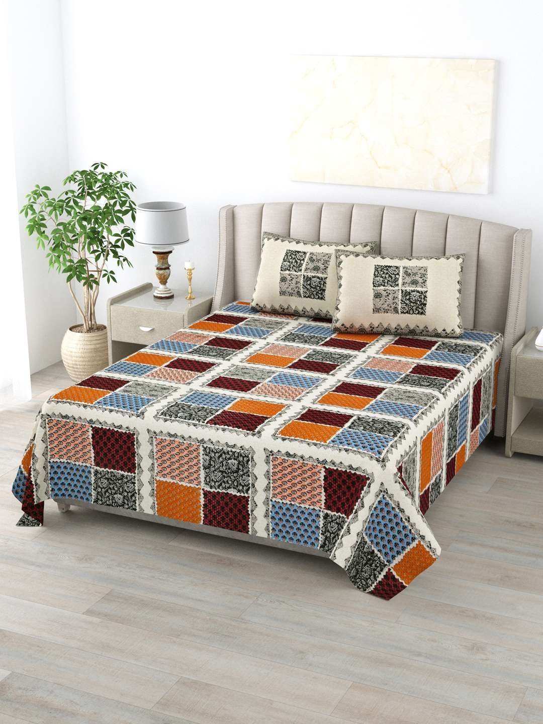 100% Pure Cotton Traditional  Printed Bedsheet for Double Bed King Size Bedsheet with 2 Pillow Covers